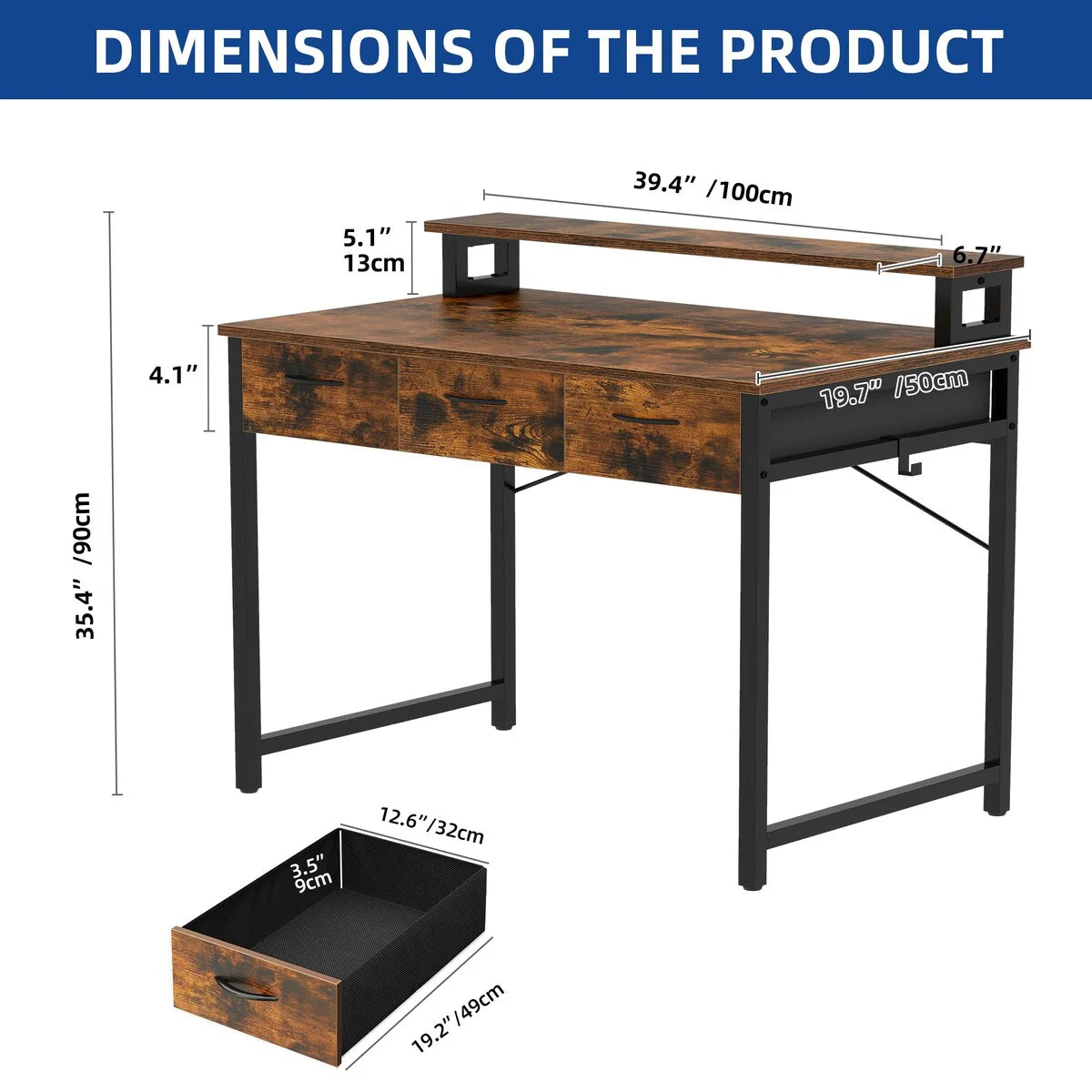 ZenVora Small Computer Desk with Fabric Drawers and Monitor Stand, Compact Home Office Workstation for Small Spaces