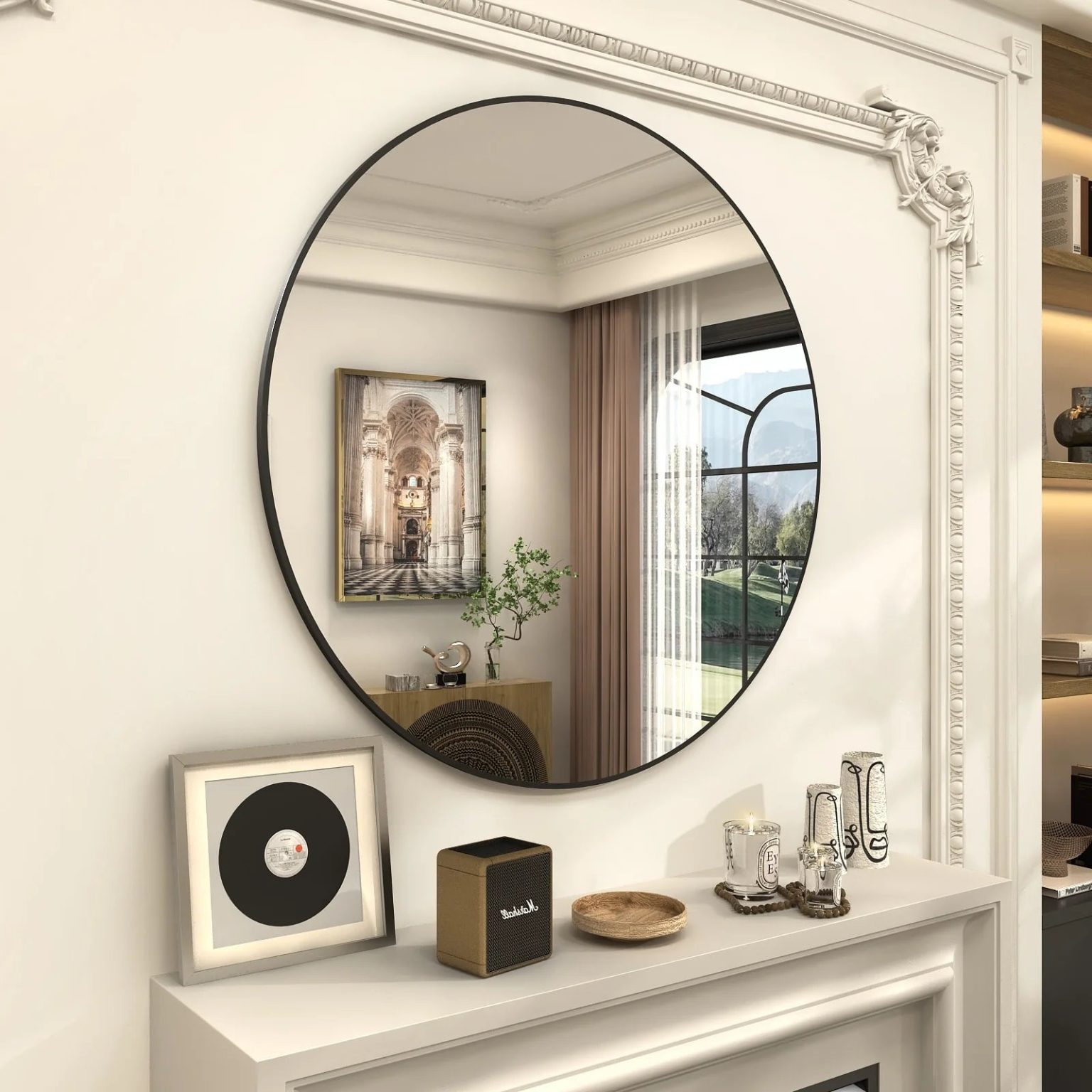 ZenVora Round Metal Black Frame Bathroom Vanity Mirror, Wall Mounted Decorative Mirror