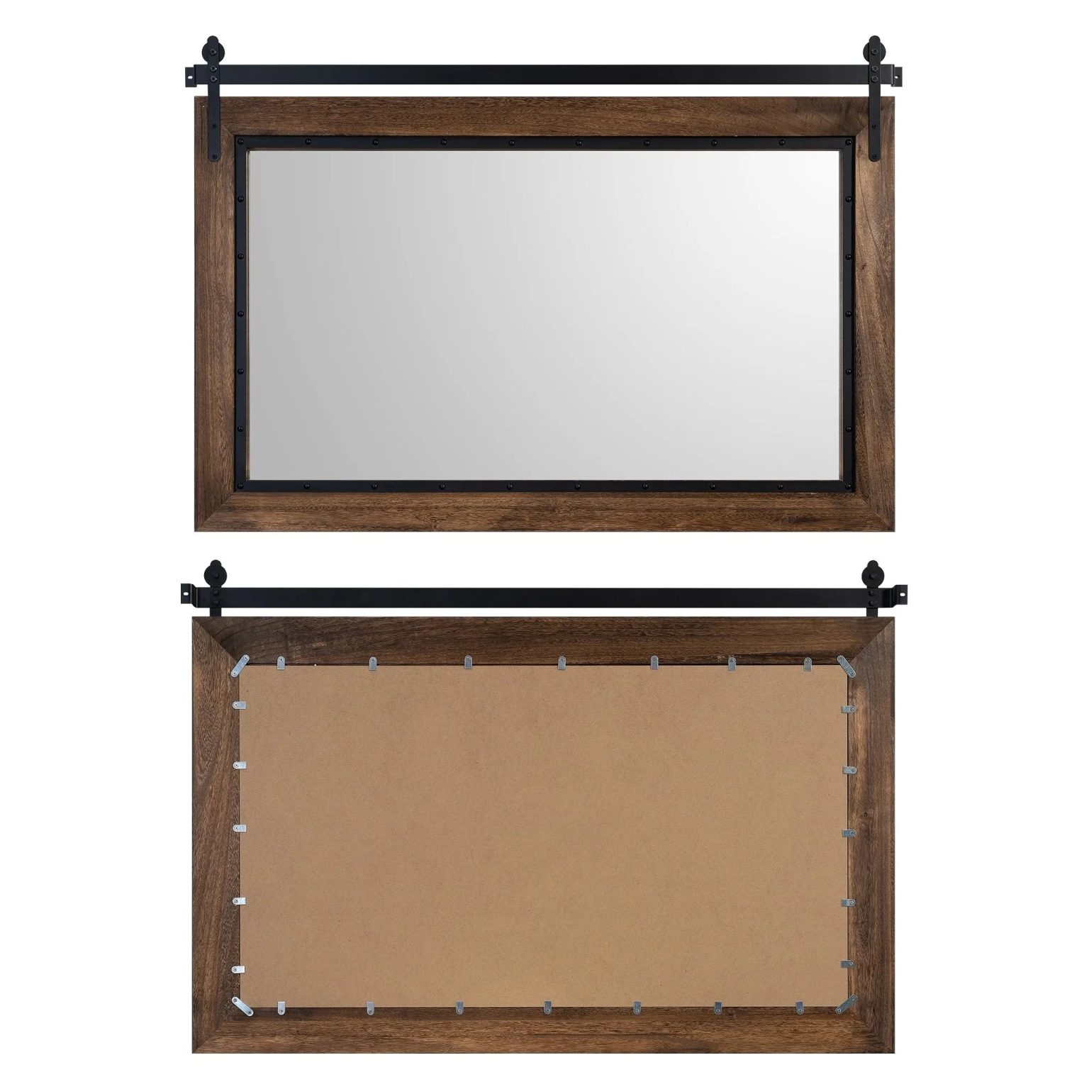 ZenVora Farmhouse Barn Door Style Bathroom Vanity Mirror, Natural Wood Wall Mirror for Bathroom, Bedroom and Entryway