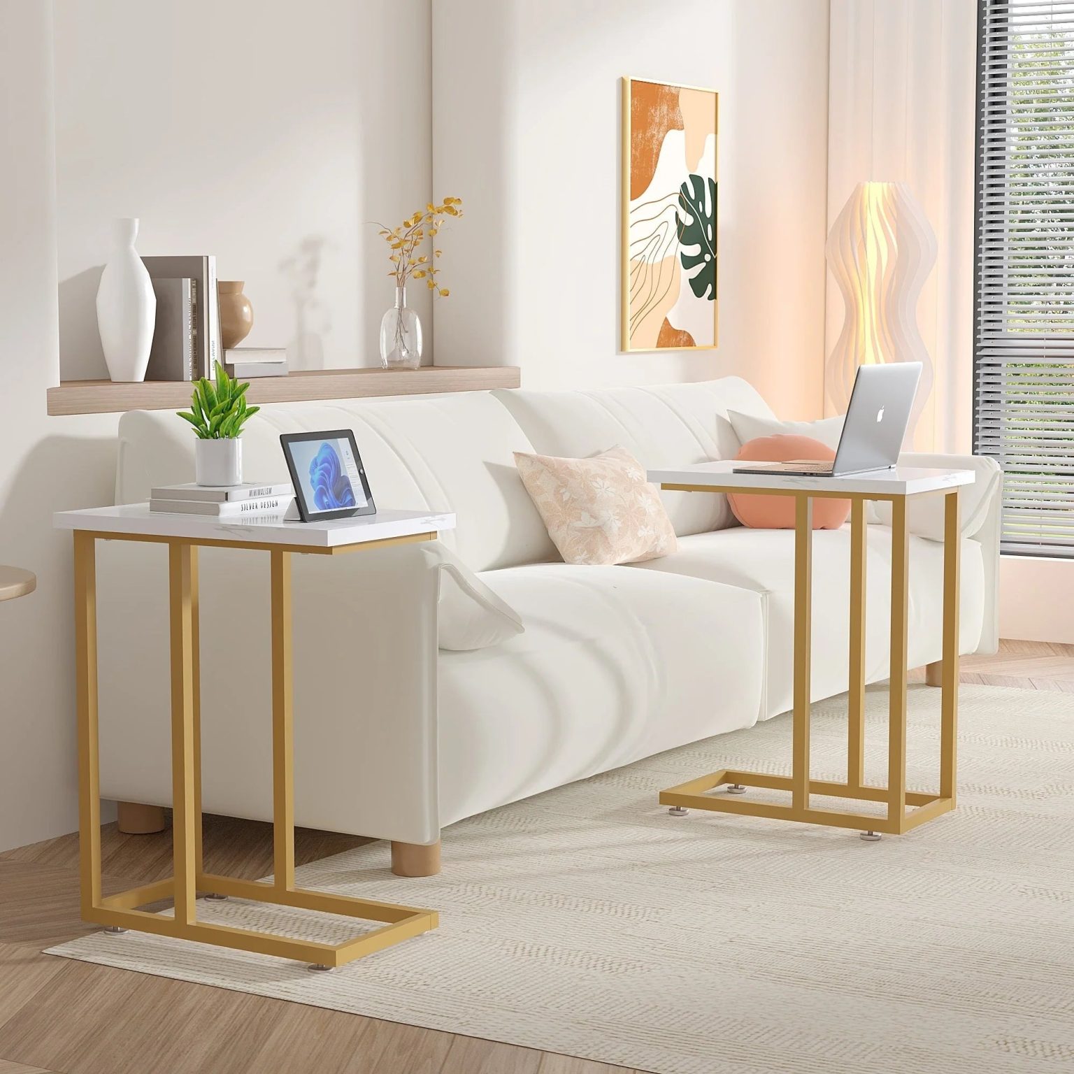 ZenVora Set of 2 C-Shaped Sofa Side Tables, Small End Tables for Living Room, Bedside and TV Tray