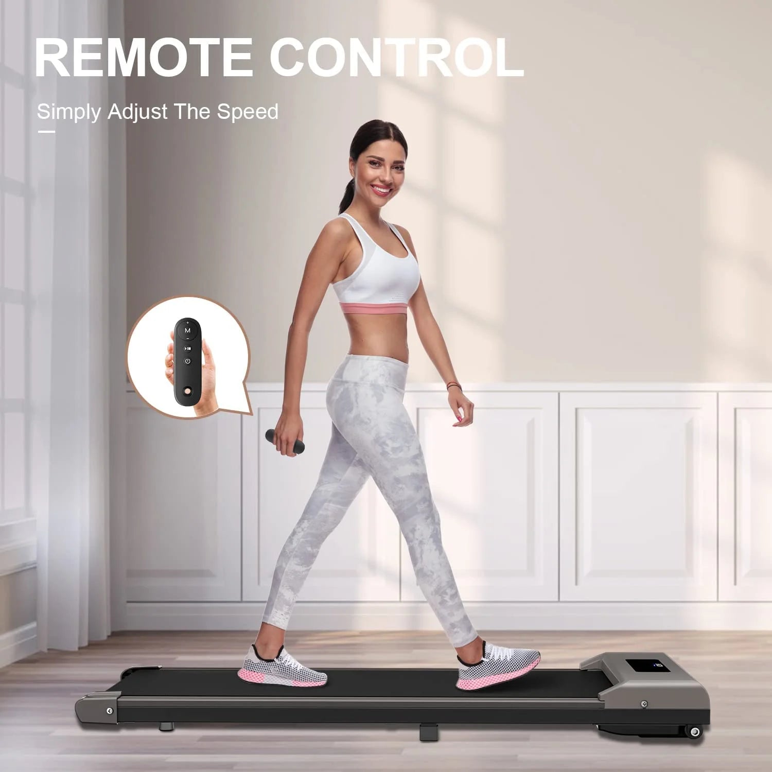 ZenVora Under-Desk Walking Pad Treadmill with Remote Control and LCD Display, 265-Lb. Capacity, Pink