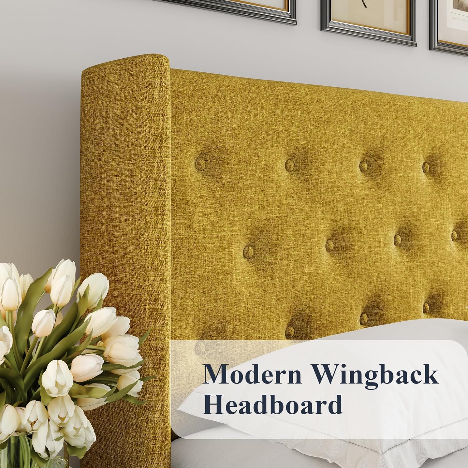 ZenVora Queen Size Lift Up Storage Bed with Wingback Headboard, Upholstered Platform Bed Frame with Hidden Storage