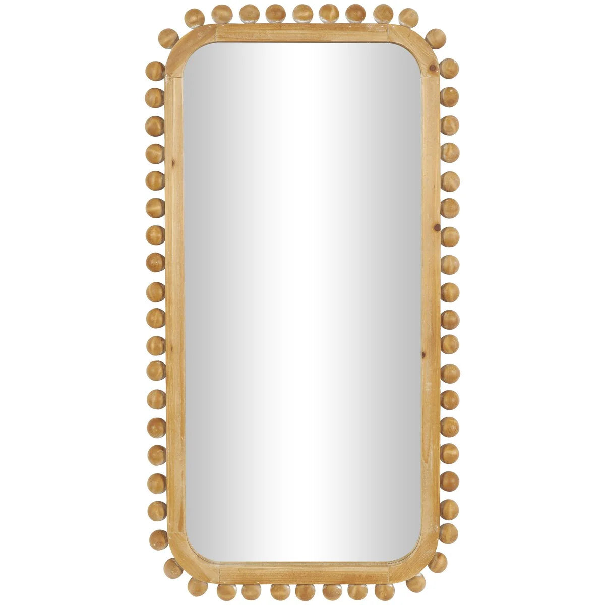 ZenVora Brown Wood Wall Mirror with Beaded Frame, Rustic Decorative Mirror for Home
