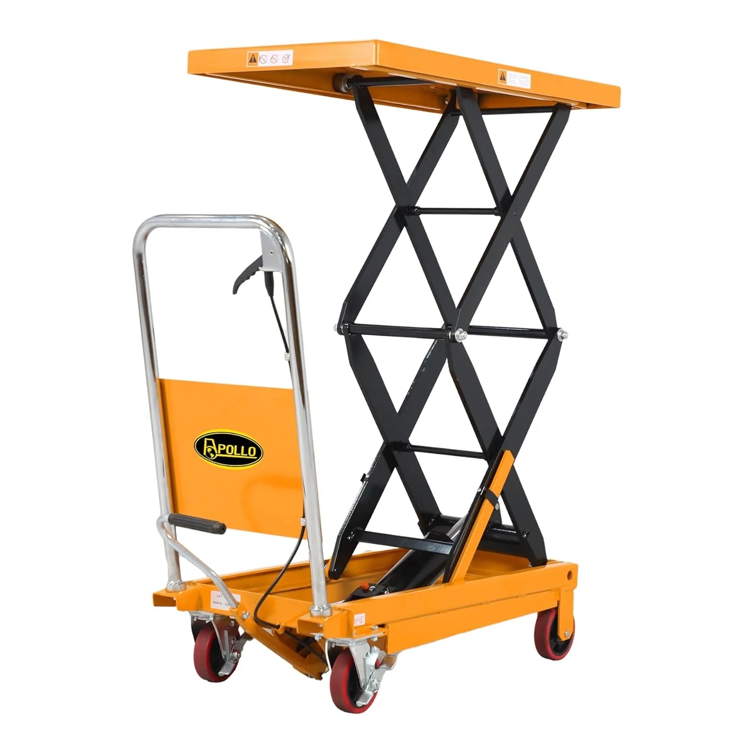 ZenVora Hydraulic Lift Table Cart 770 lbs Capacity, 51" Max Height, Double Scissor Lift with Safety Guard & 4 Wheels