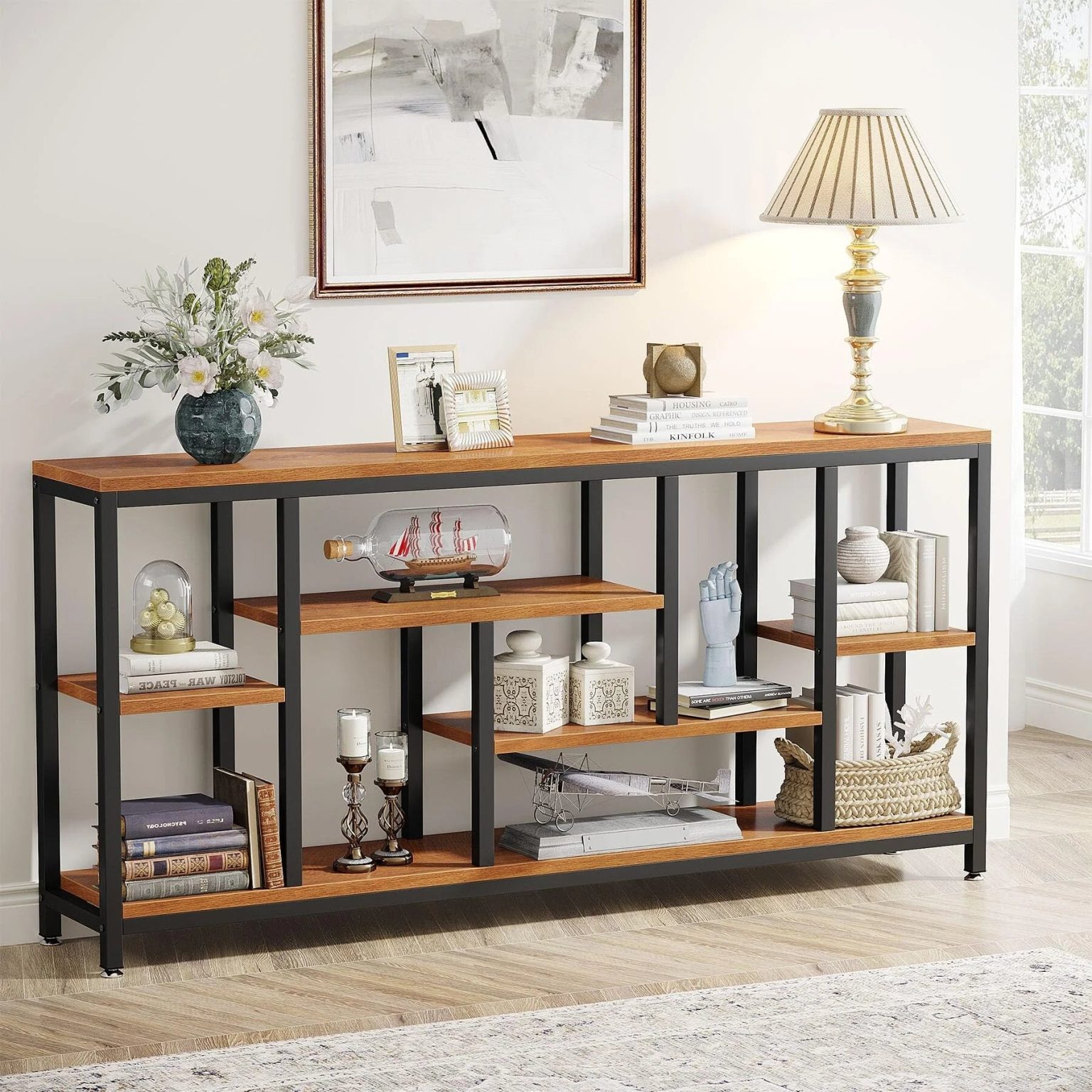 ZenVora 70.9 Inch Console Sofa Table with Storage, 3-Tier Entryway Table for Hallway