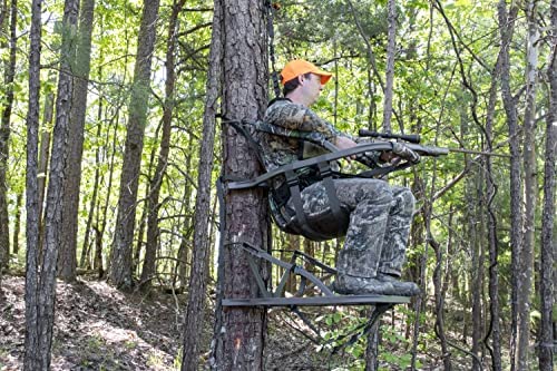 ZenVora Lightweight Aluminum Climbing Treestand with Padded Seat, 300 Lb. Capacity, Safety Harness Included