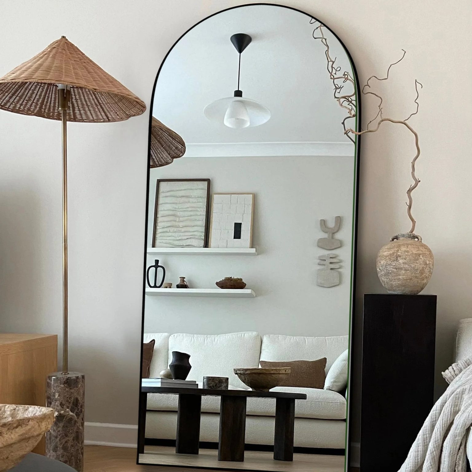 ZenVora Arched Full Length Wood Floor Mirror, Full Body Standing and Wall Mounted Mirror for Bedroom, Living Room and Home Decor