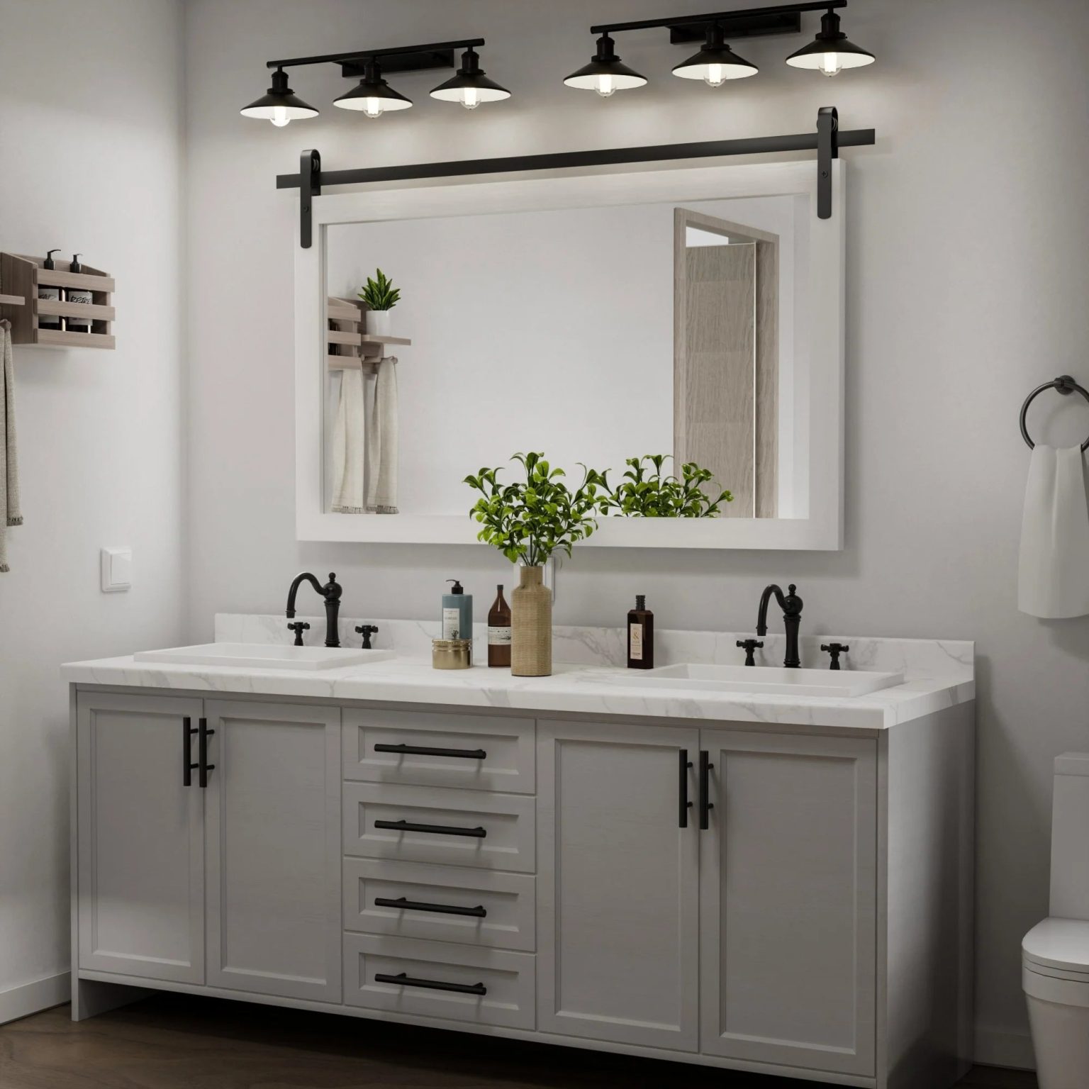 ZenVora Modern Rectangular Wall Mirror with Wood Frame, Bathroom and Barn Door Mirror, Multiple Sizes