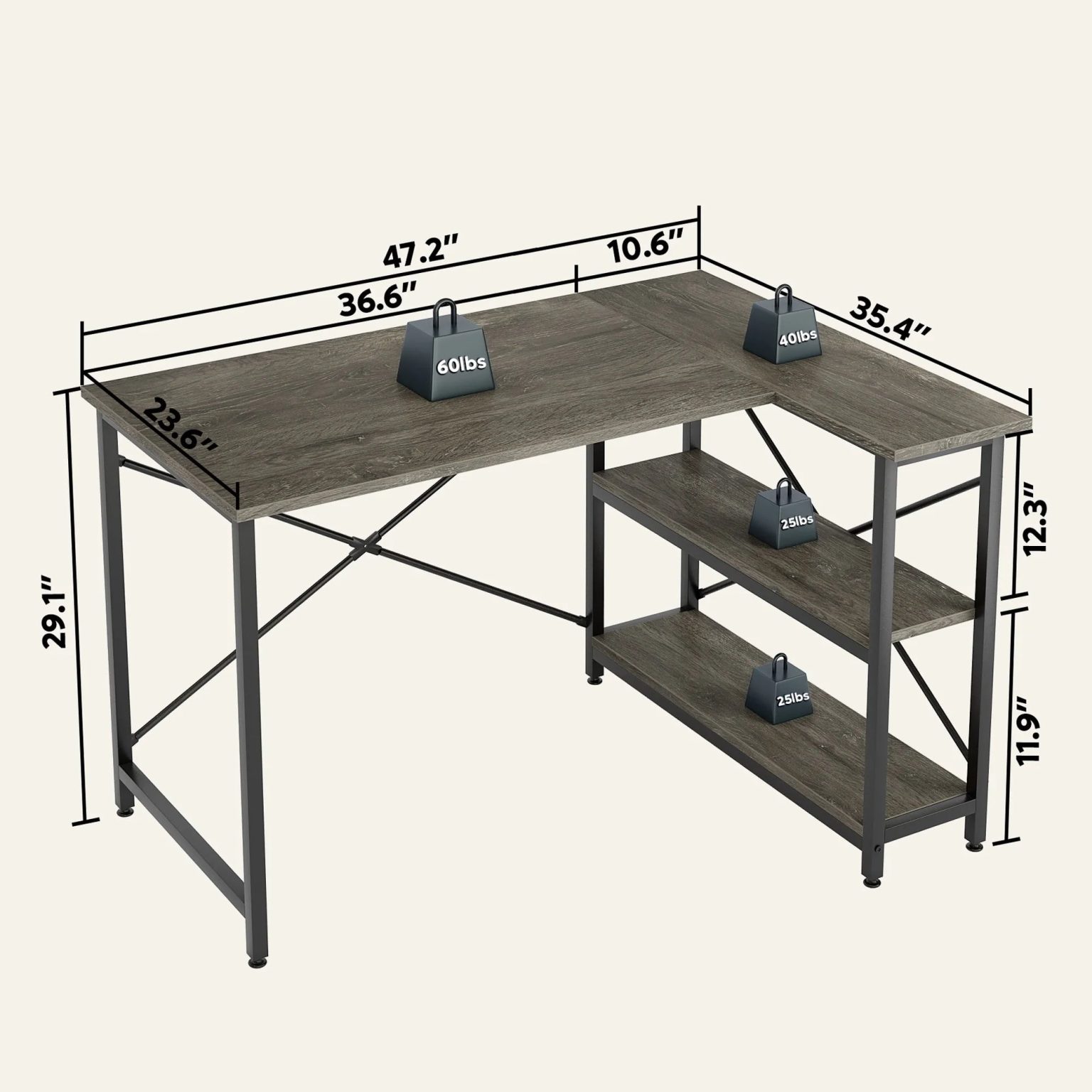 ZenVora Small L Shaped Computer Desk with Storage Shelves, Compact Corner Workstation for Home Office and Study