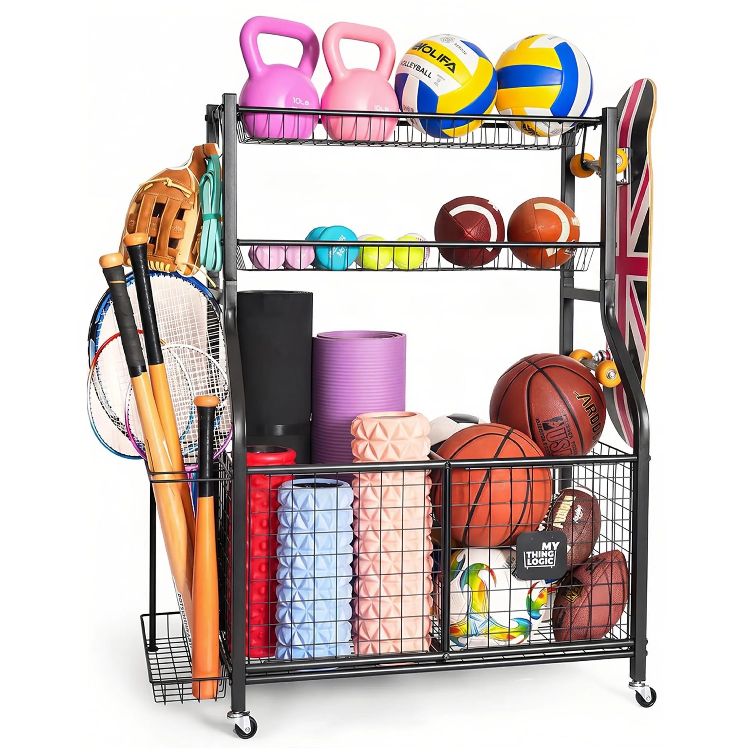 ZenVora Garage Ball Storage Organizer for Sports Equipment, Sports Ball Rack for Home, Garage and Gym