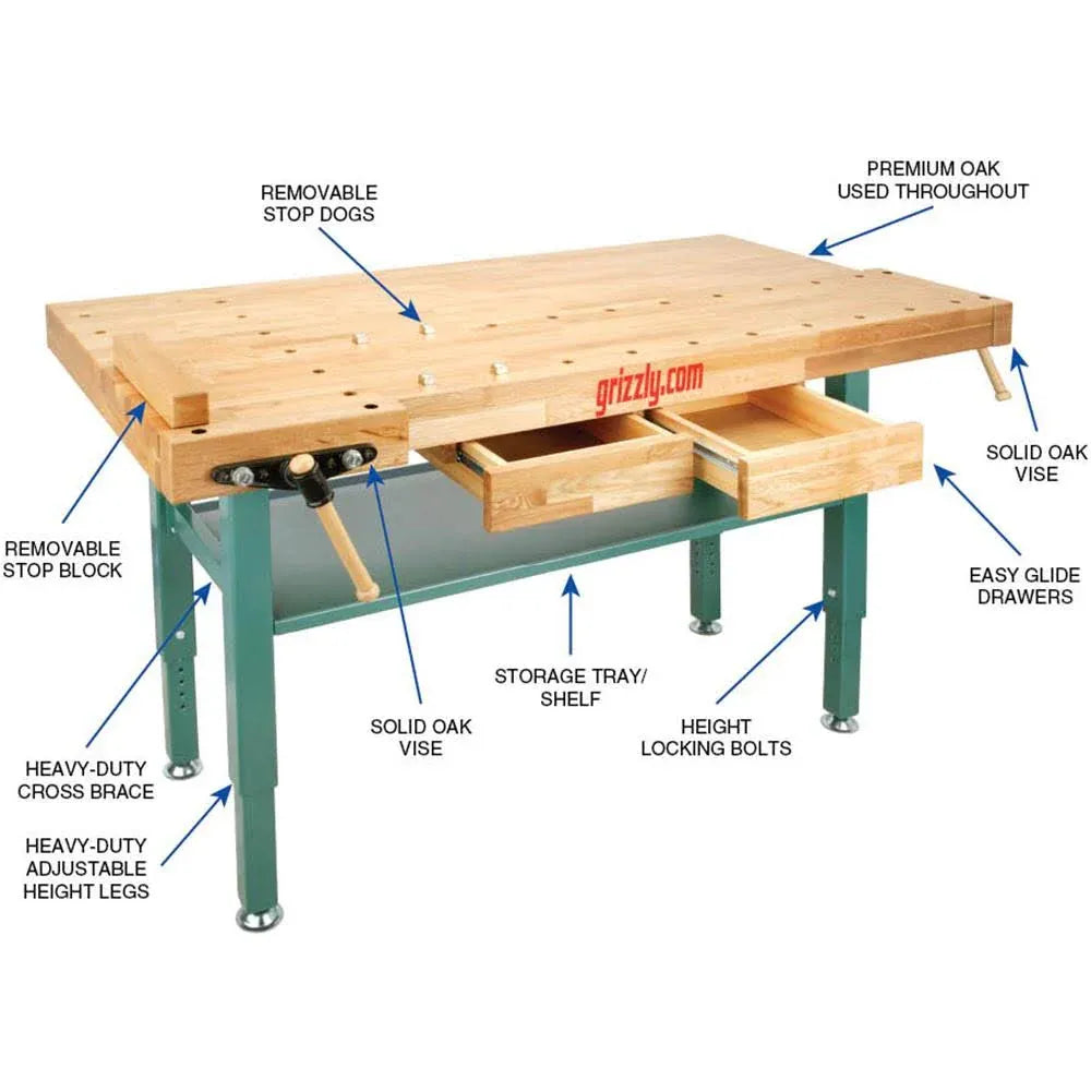 ZenVora Heavy-Duty Oak Workbench with Steel Legs