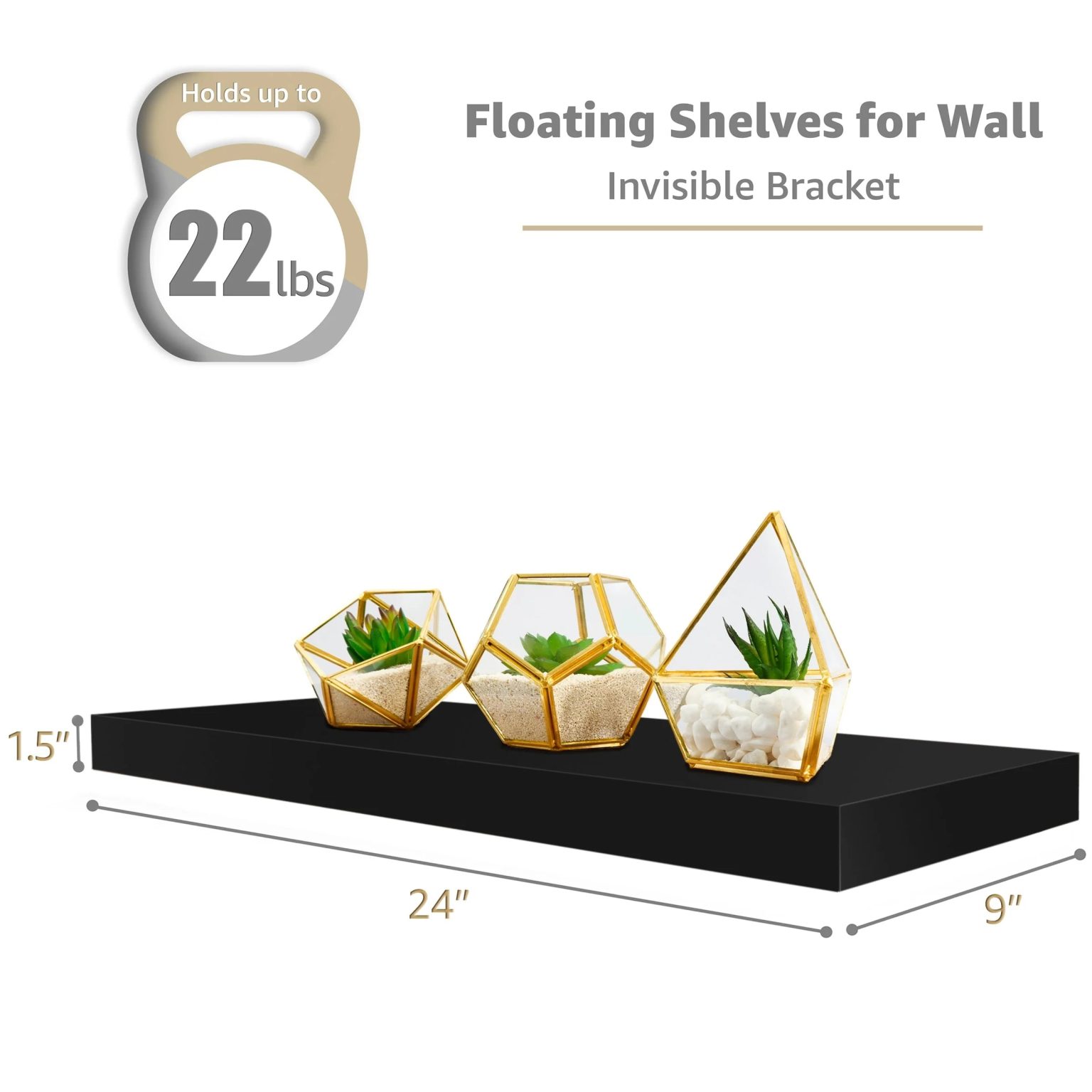 ZenVora Set of 3 Floating Wood Wall Shelves, Wall Mounted Display and Storage Shelves with Invisible Brackets for Books and Home Decor