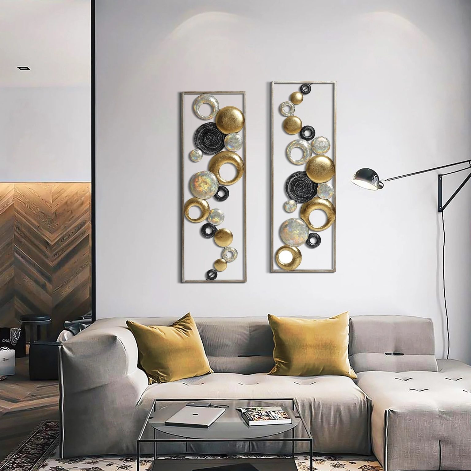 ZenVora Set of 2 Modern Multi-Color Abstract Metal Wall Decor Panels, Decorative Wall Art for Living Room and Bedroom