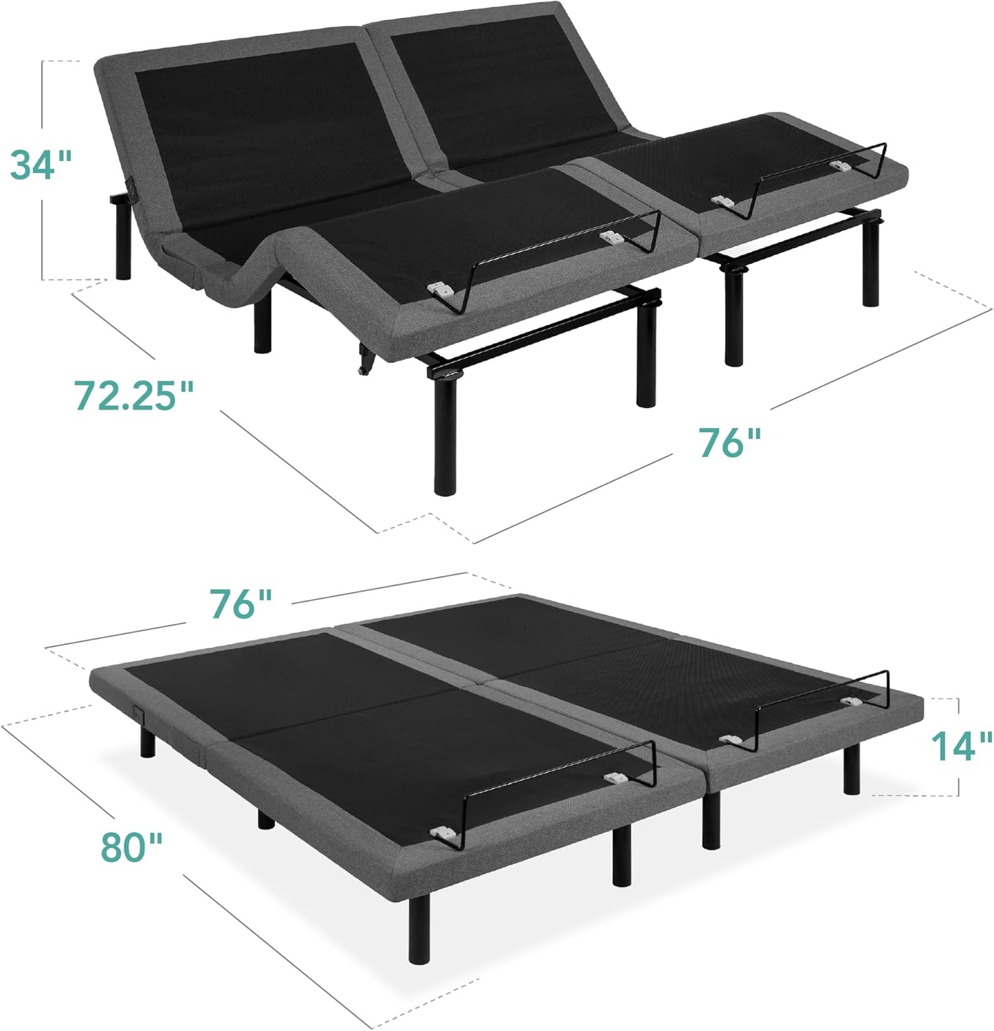 ZenVora Twin XL Adjustable Bed Frame, Electric Adjustable Base with Wireless Remote Control, Night Light, Massage Function and 2 USB Ports