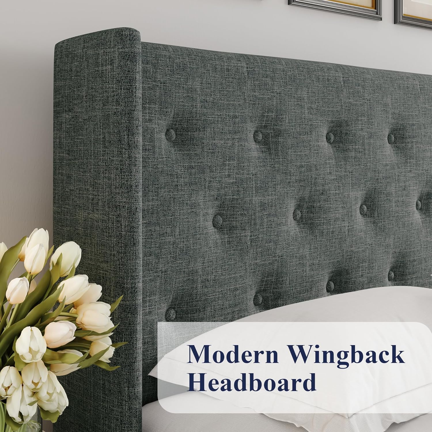 ZenVora Queen Size Lift Up Storage Bed with Wingback Headboard, Upholstered Platform Bed Frame with Hidden Storage