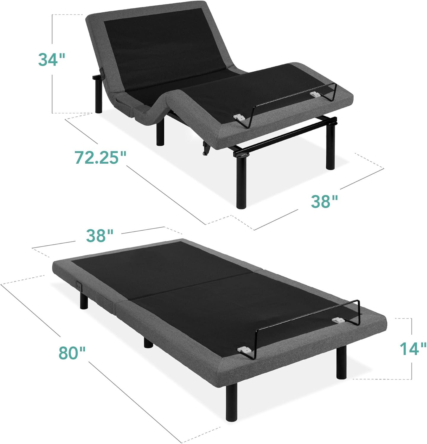 ZenVora Twin XL Adjustable Bed Frame, Electric Adjustable Base with Wireless Remote Control, Night Light, Massage Function and 2 USB Ports