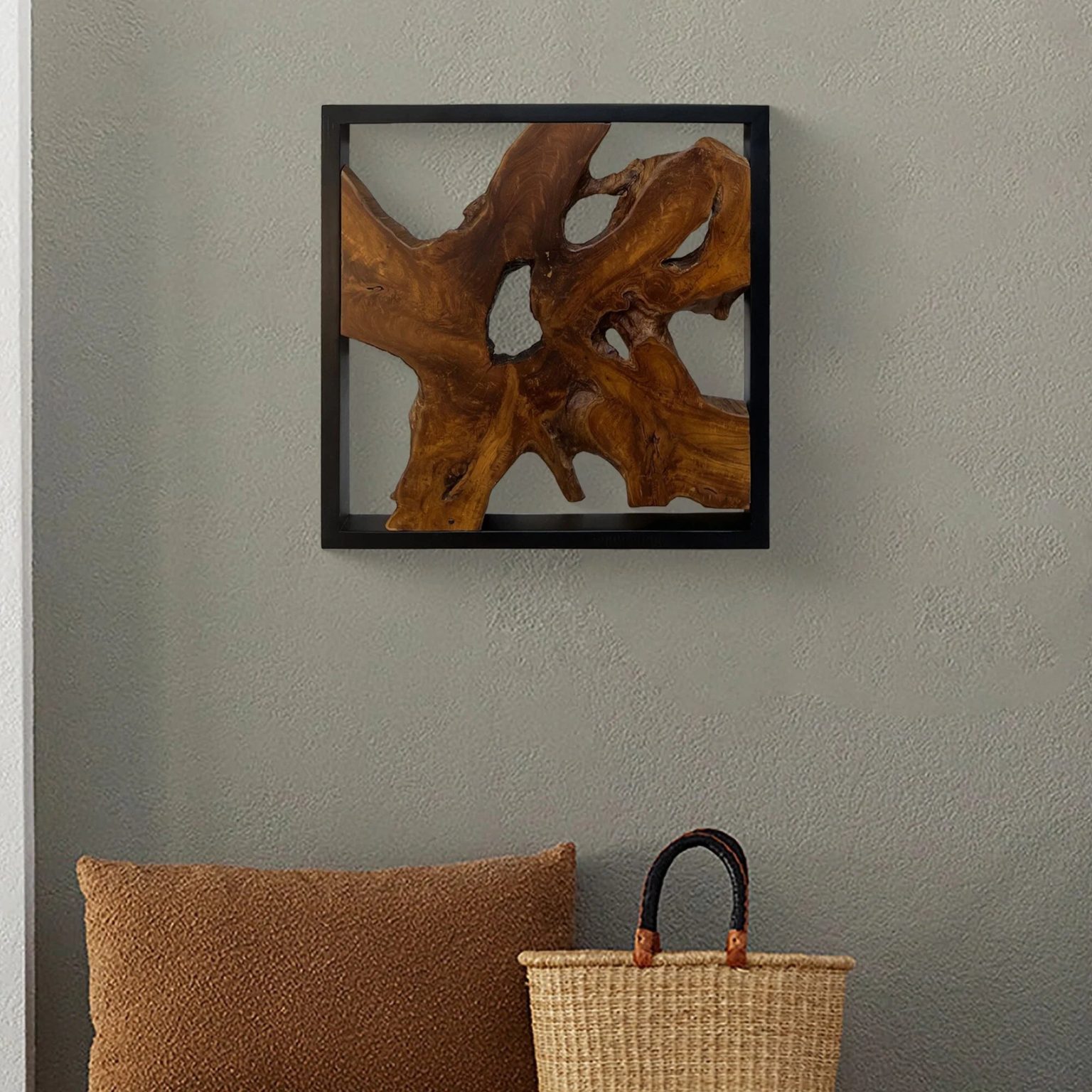 ZenVora Abstract Live Edge Teak Wood Wall Sculpture, Natural Wooden Wall Art Decor for Living Room and Home Decoration