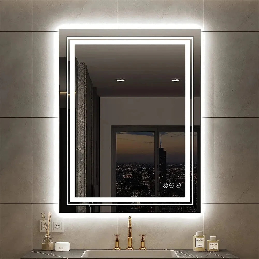 ZenVora Extra Large LED Lighted Bathroom Mirror, Anti-Fog Wall Mounted Vanity Mirror with 3 Colors