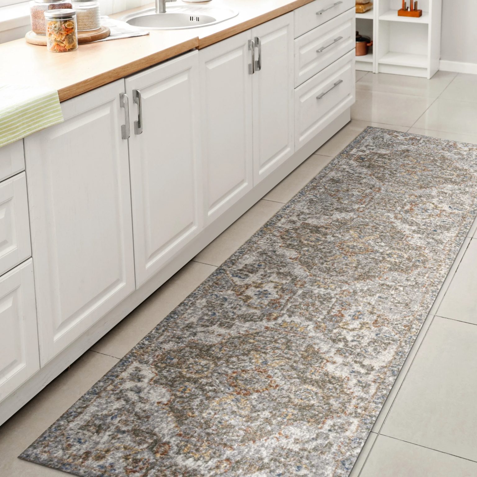 ZenVora Bohemian Medallion Low-Pile Machine-Washable Area Rug, Cream and Terra