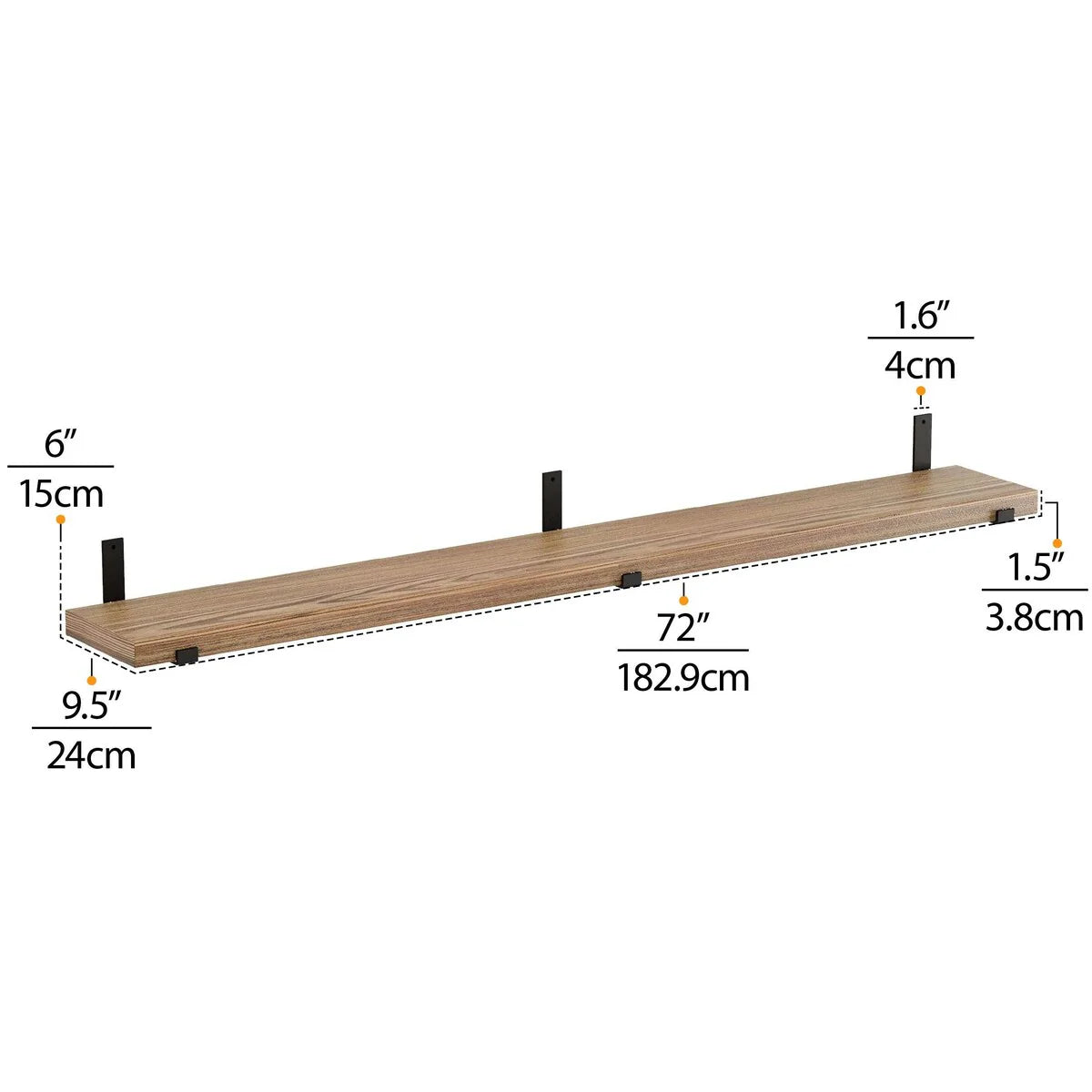 ZenVora 72 Inch Floating Wood Wall Shelves, Set of 2 Burnt Wood Display and Storage Shelves for Home Decor