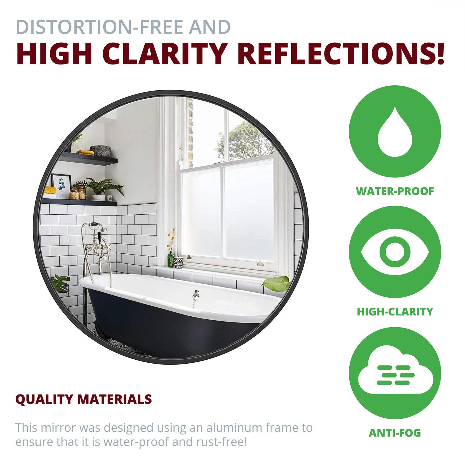 ZenVora Modern Round Aluminum Wall Mirror, Decorative Circular Metal Frame Mirror for Living Room, Bedroom and Entryway