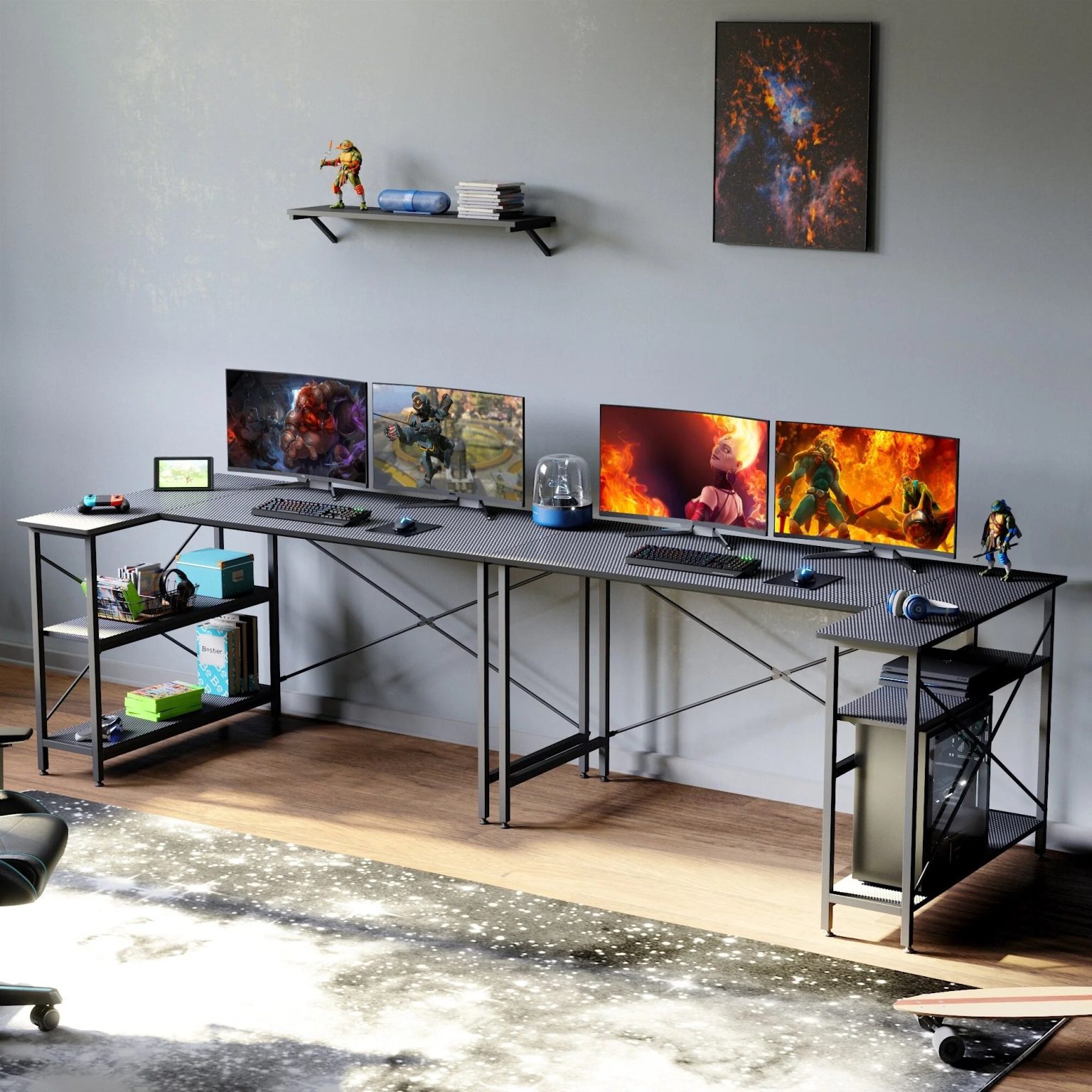 ZenVora Small L Shaped Computer Desk with Storage Shelves, Compact Corner Workstation for Home Office and Study