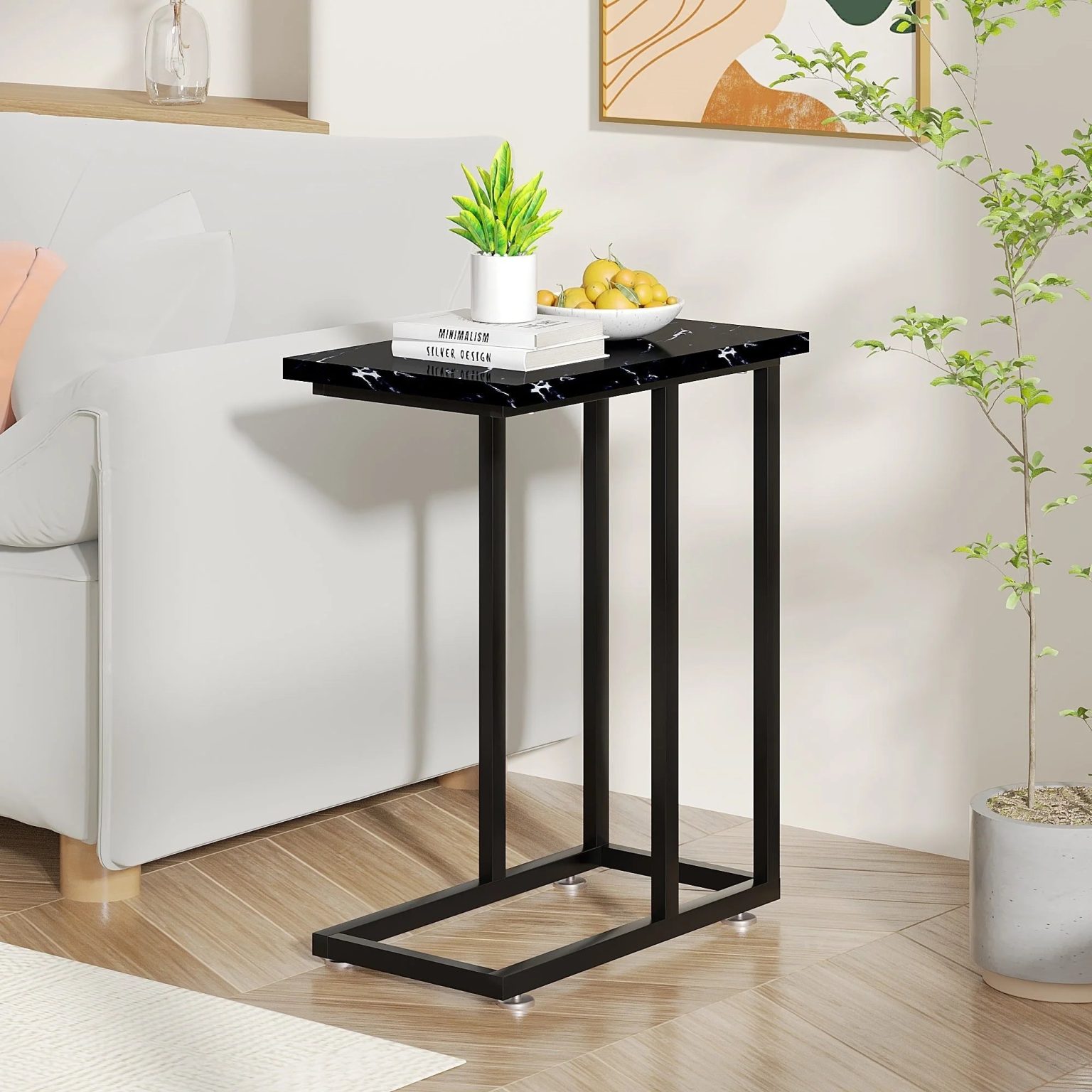 ZenVora Set of 2 C-Shaped Sofa Side Tables, Small End Tables for Living Room, Bedside and TV Tray
