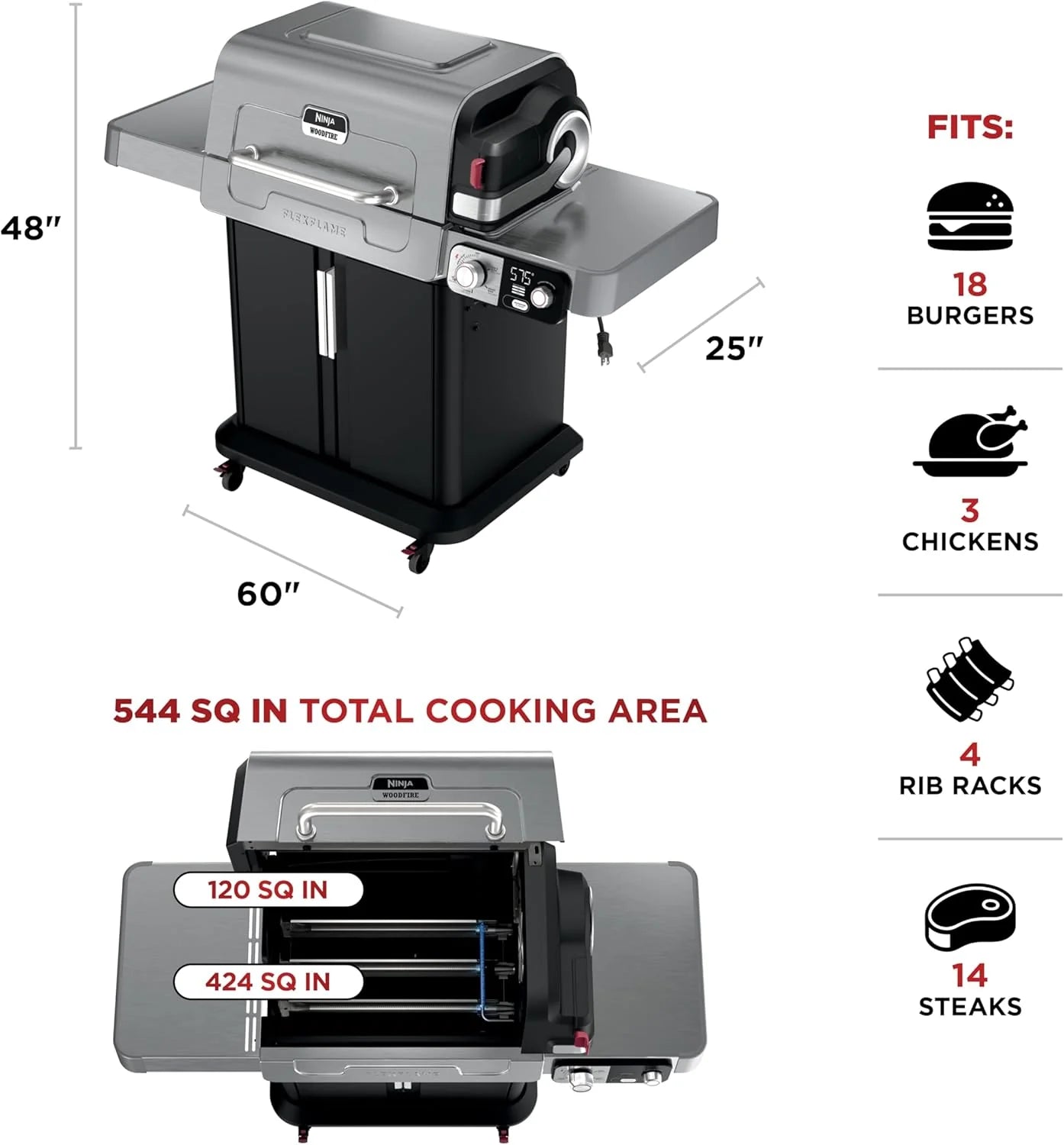 ZenVora 5-in-1 Electric and Propane Grill, 3-Burner Outdoor BBQ Grill and Smoker with Digital Controls, Griddle and Pizza Maker, Stainless Steel
