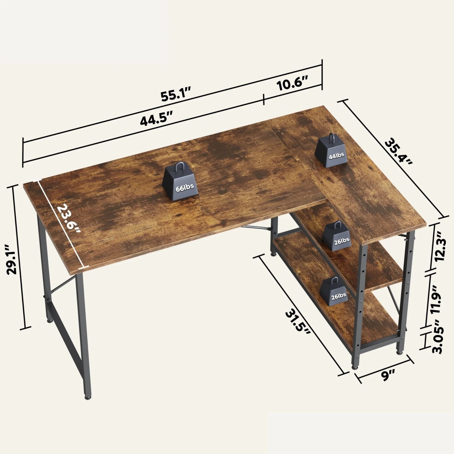 ZenVora Small L Shaped Computer Desk with Storage Shelves, Compact Corner Workstation for Home Office and Study