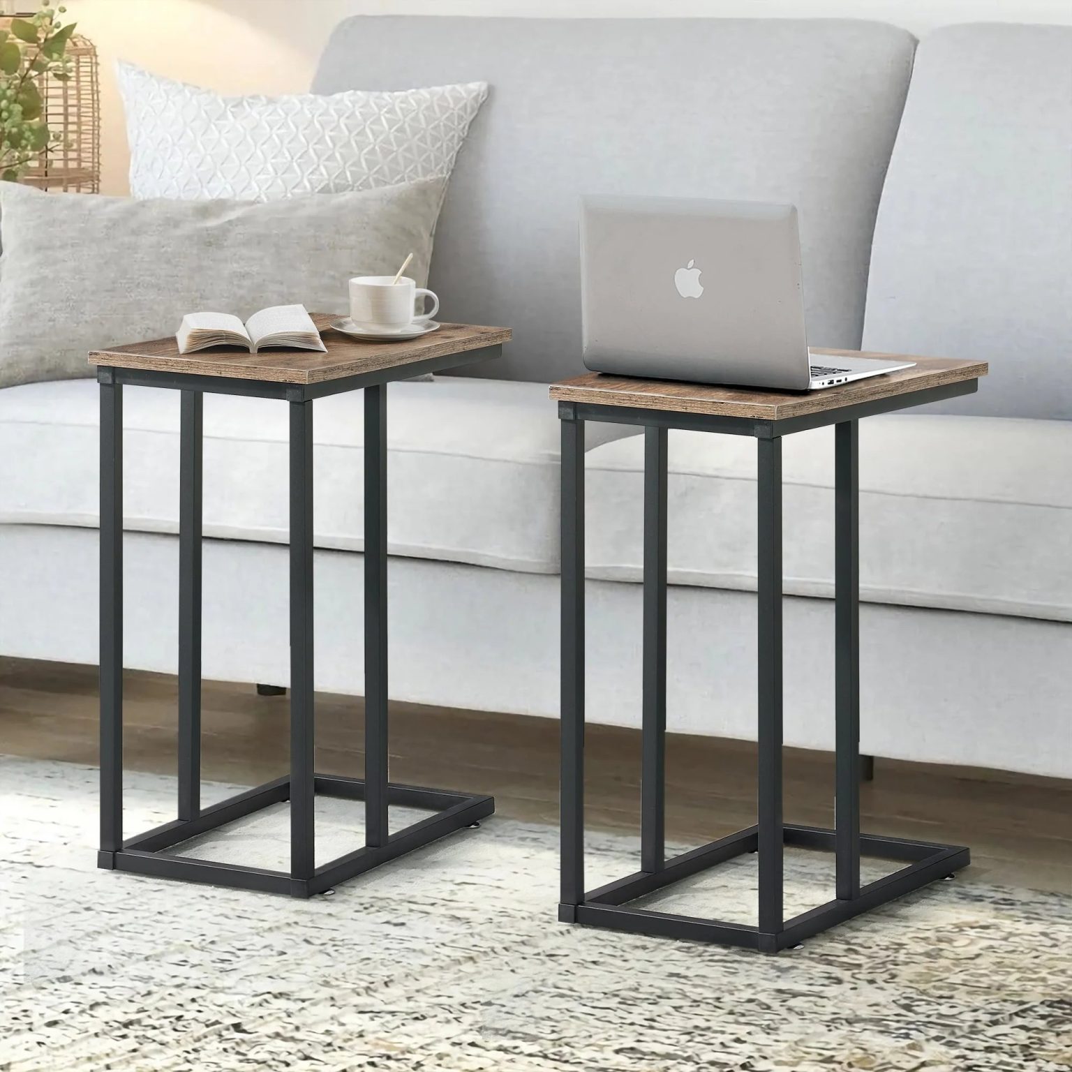 ZenVora Set of 2 C-Shaped Sofa Side Tables, Small End Tables for Living Room, Bedside and TV Tray