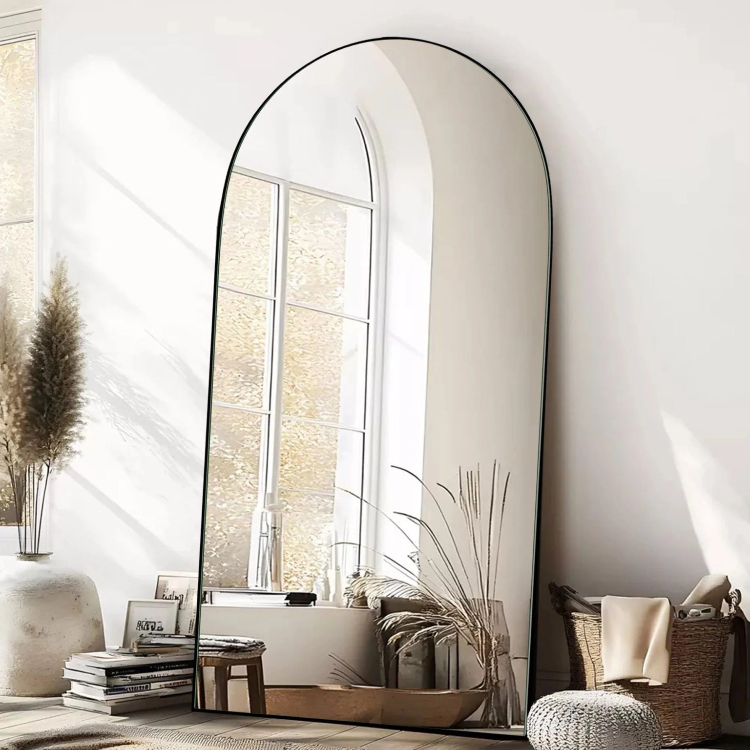 ZenVora Arched Full Length Wood Floor Mirror, Full Body Standing and Wall Mounted Mirror for Bedroom, Living Room and Home Decor