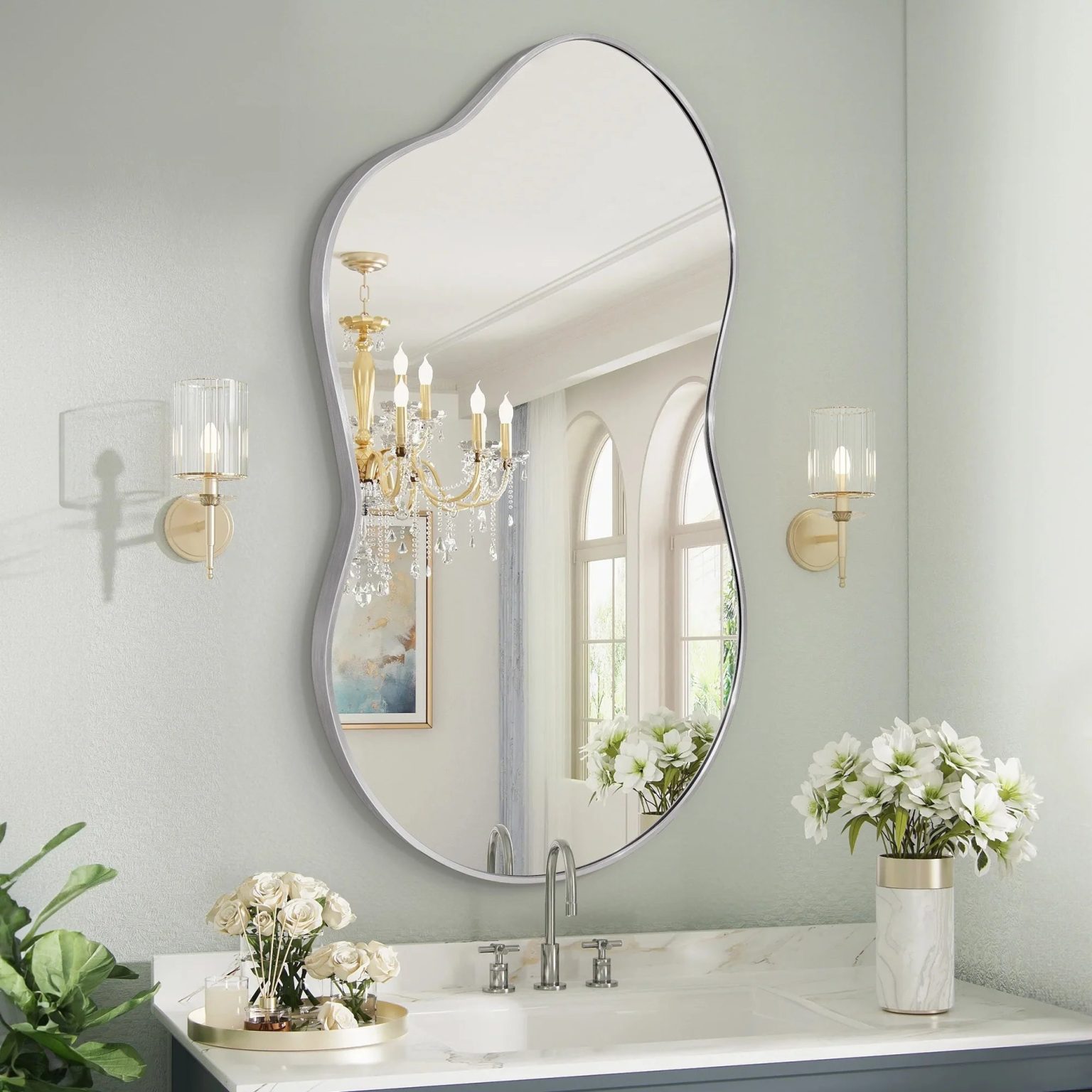 ZenVora Asymmetrical Irregular Wall Mirror, Modern Decorative Accent Mirror for Living Room, Bedroom and Entryway
