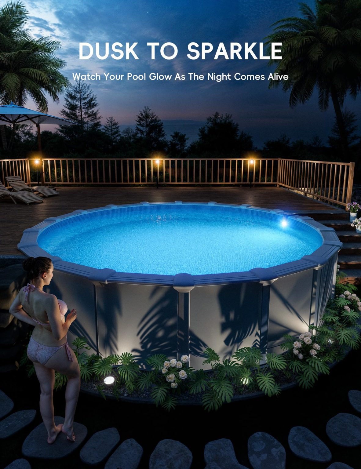 ZenVora Solar Pool Lights for Steel Wall Above Ground Pools, Solar Powered LED Swimming Pool Lighting