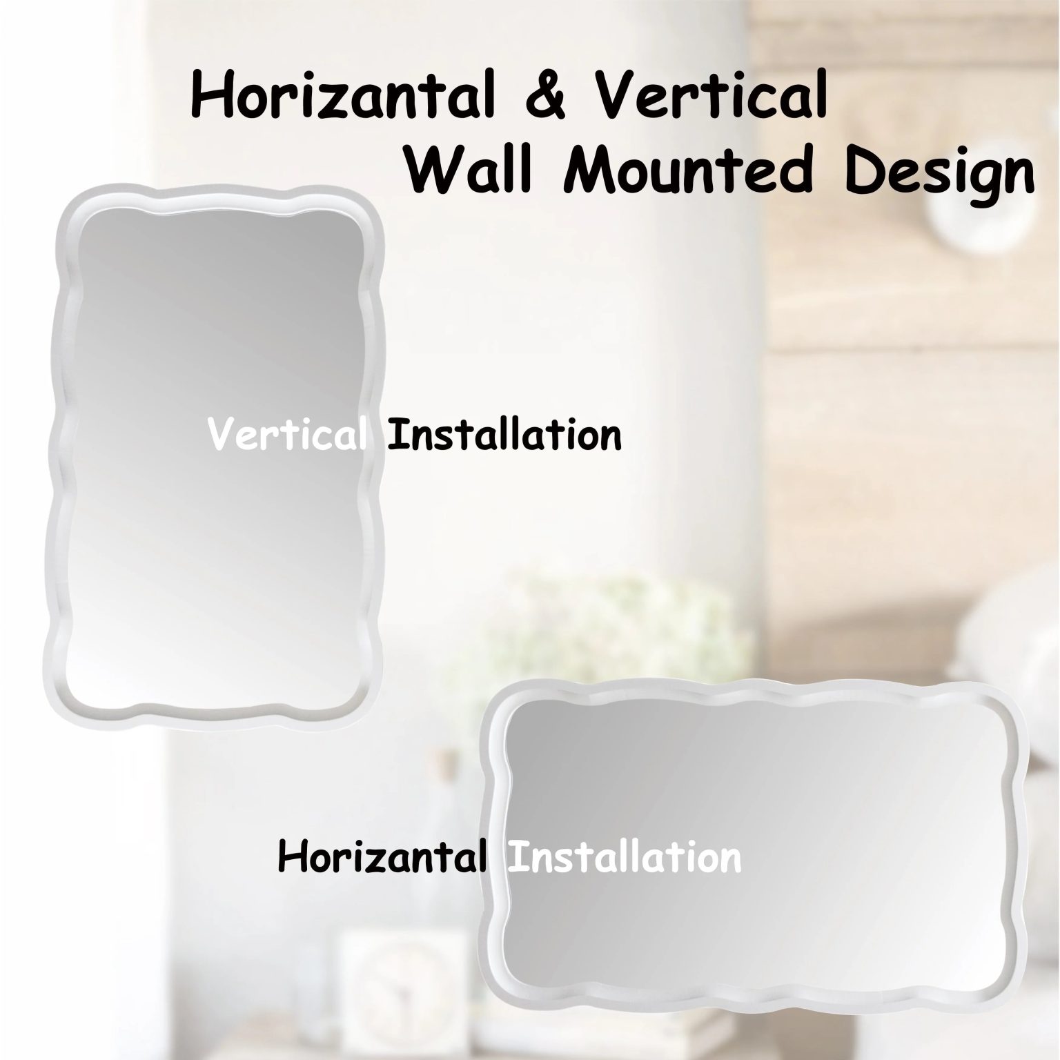 ZenVora Curved Scallop Wood Frame Accent Mirror, Modern Decorative Wall Mirror for Living Room, Bedroom and Entryway