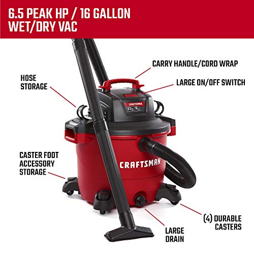 ZenVora 16 Gallon 6.5 Peak HP Wet/Dry Vac, Heavy-Duty Shop Vacuum
