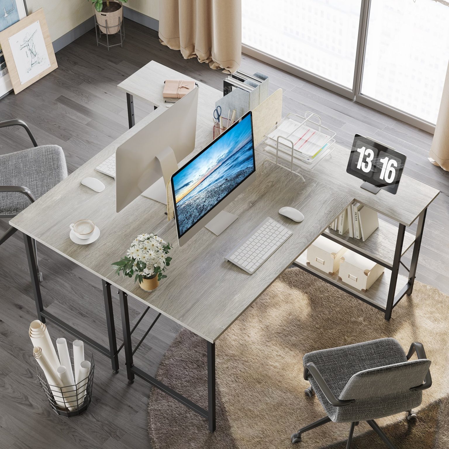 ZenVora Small L Shaped Computer Desk with Storage Shelves, Compact Corner Workstation for Home Office and Study