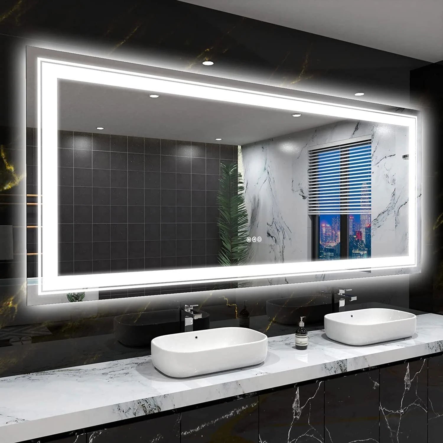 ZenVora Extra Large LED Lighted Bathroom Mirror, Anti-Fog Wall Mounted Vanity Mirror with 3 Colors