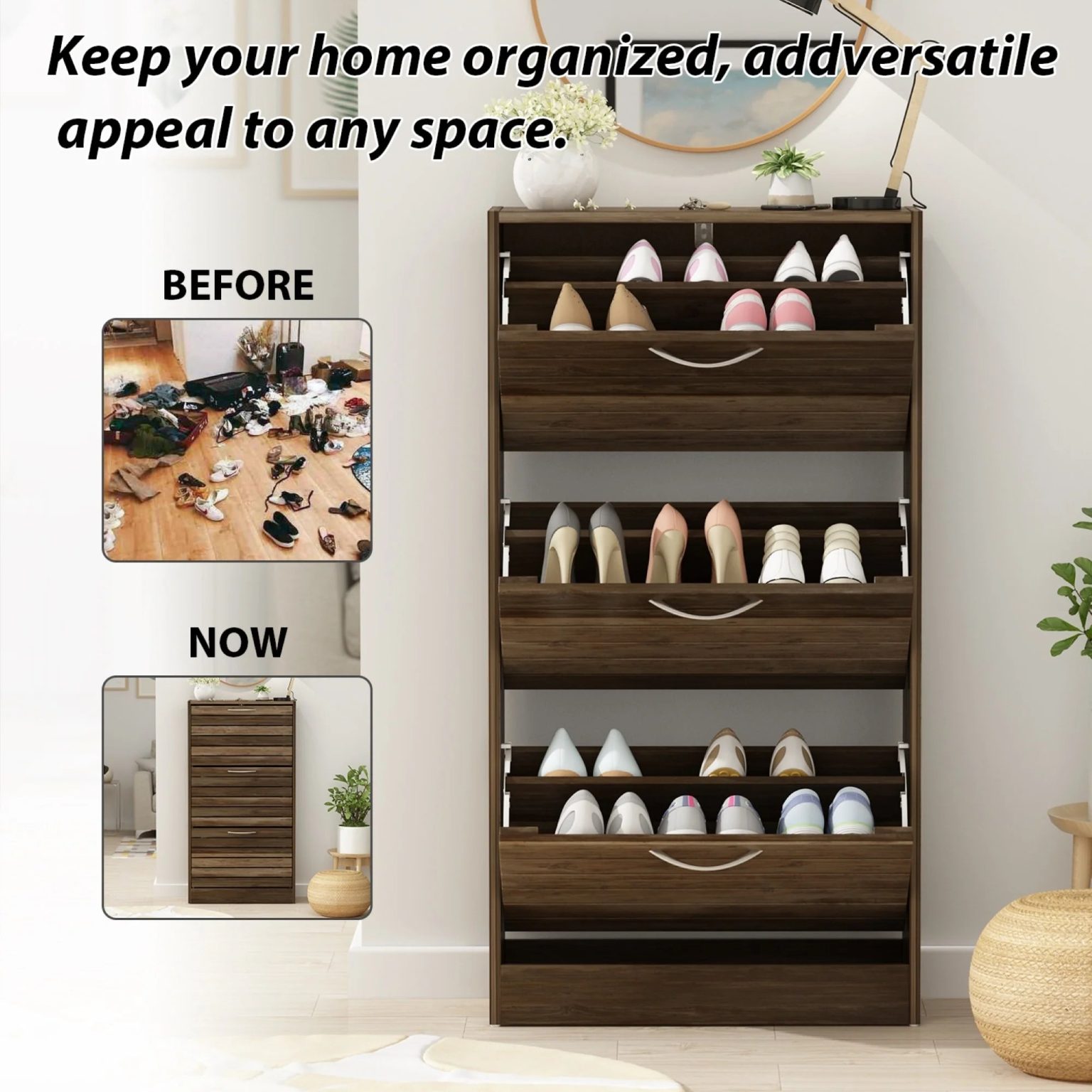 ZenVora Modern Shoe Storage Cabinet for Entryway and Hallway, Space-Saving Shoe Organizer
