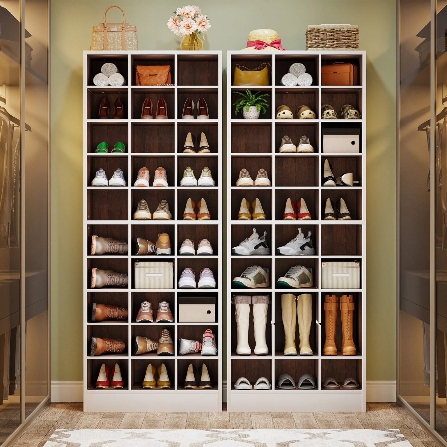ZenVora 10-Tier Tall Shoe Cabinet, 30-Pair White Wood Shoe Storage Rack for Entryway and Closet