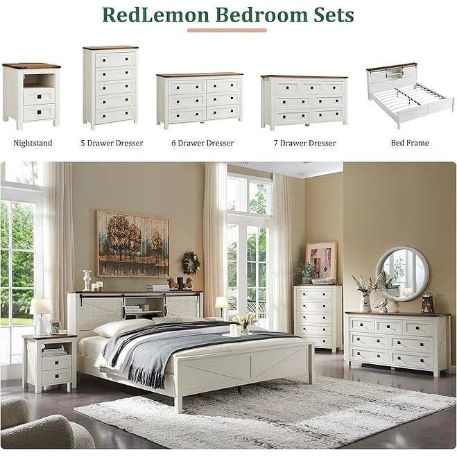 ZenVora 48 Inch Tall Farmhouse Wood Dresser, 5 Drawer Chest of Drawers for Bedroom