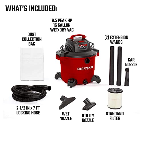 ZenVora 16 Gallon 6.5 Peak HP Wet/Dry Vac, Heavy-Duty Shop Vacuum