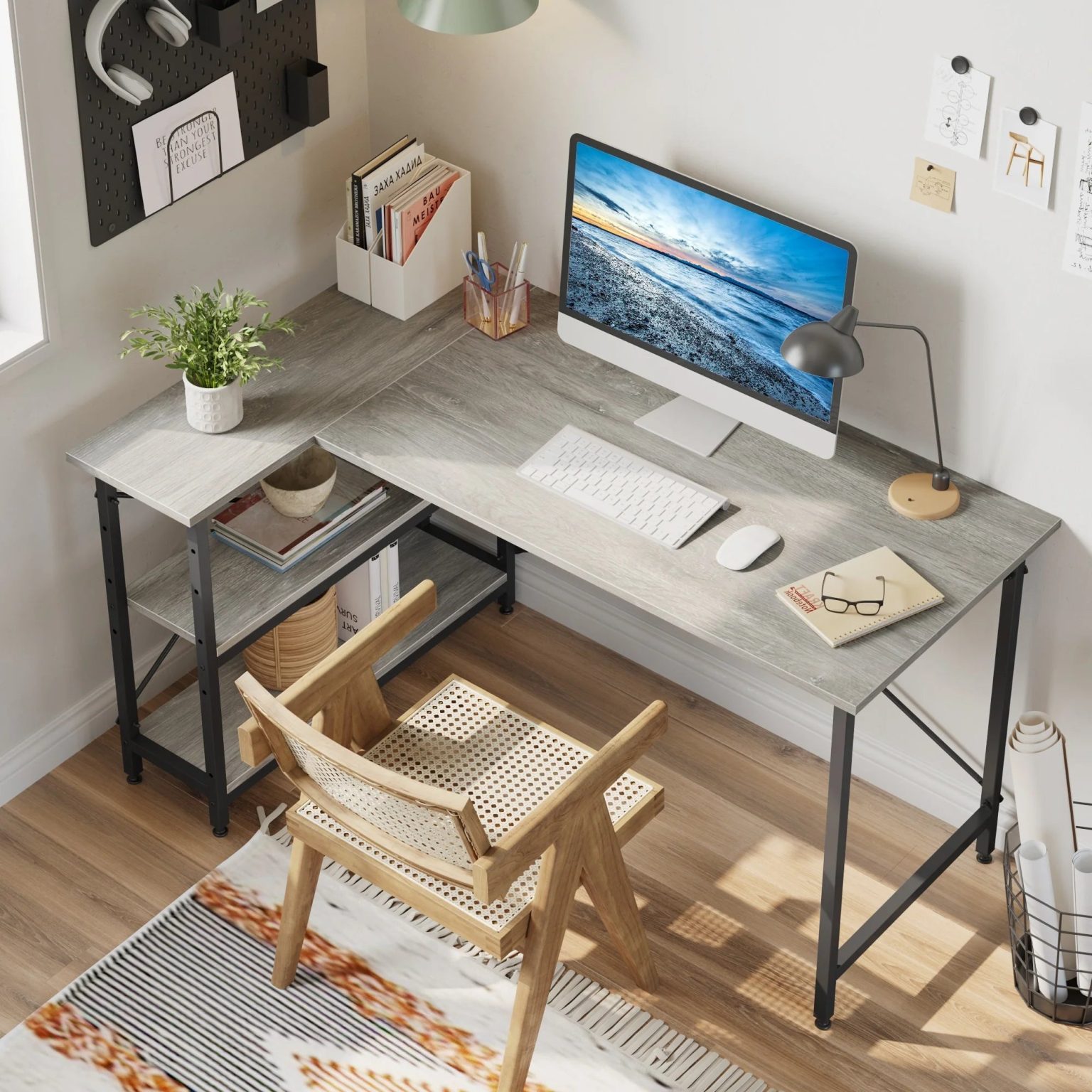 ZenVora Small L Shaped Computer Desk with Storage Shelves, Compact Corner Workstation for Home Office and Study