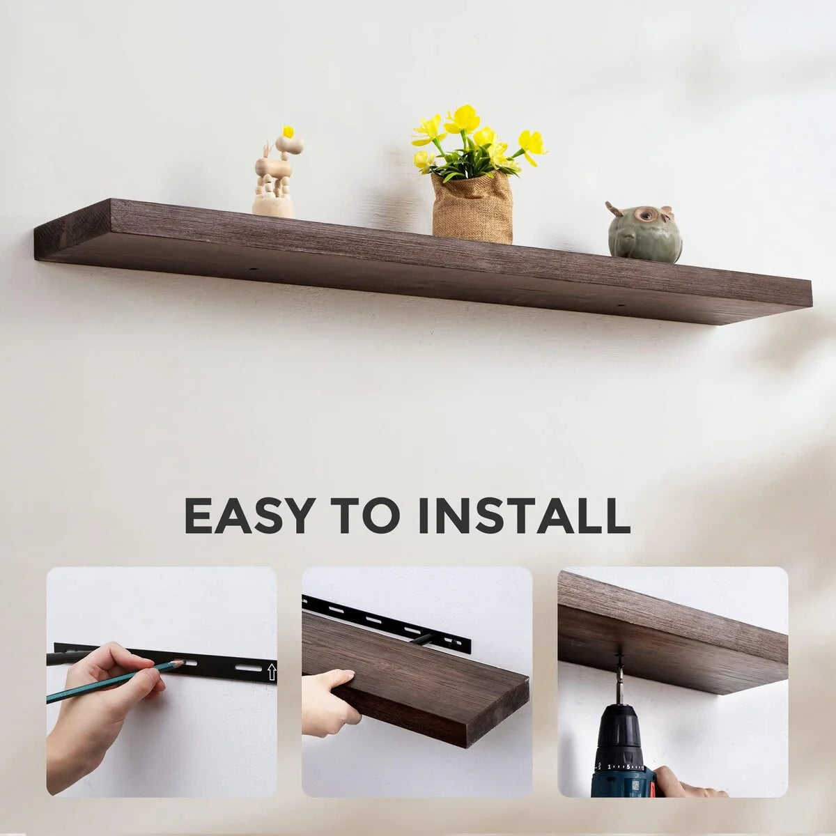 ZenVora Set of 2 Handcrafted European Pine Floating Wall Shelves, Natural Rustic Wood