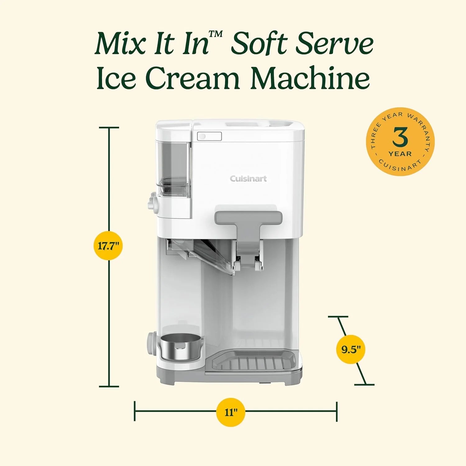ZenVora 1.5 Qt Soft Serve Ice Cream Machine – 3 Built-In Mix-In Dispensers with Warming Plate