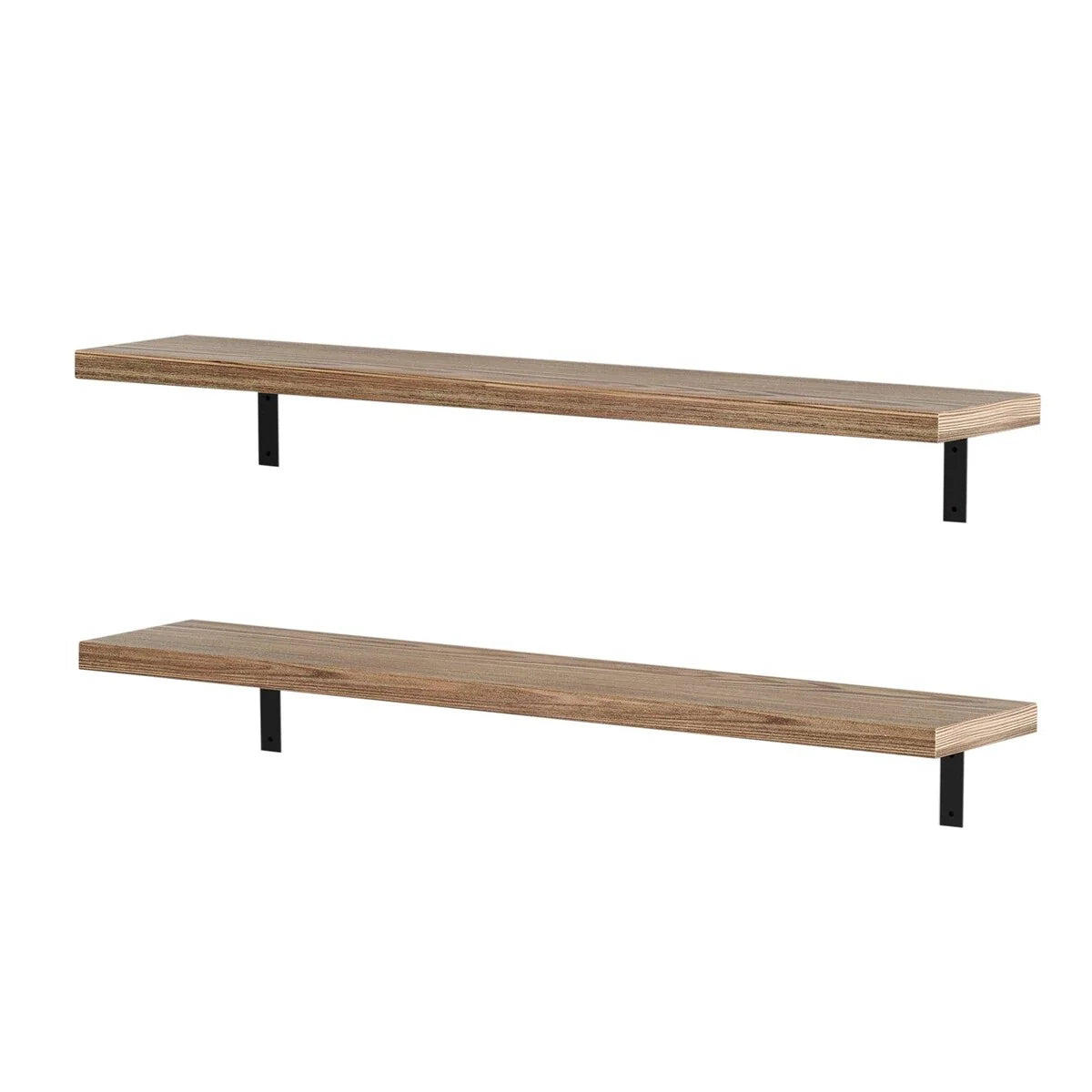 ZenVora 60 Inch Rustic Floating Wall Shelves, 2 Piece Burnt Wood Display and Storage Shelves
