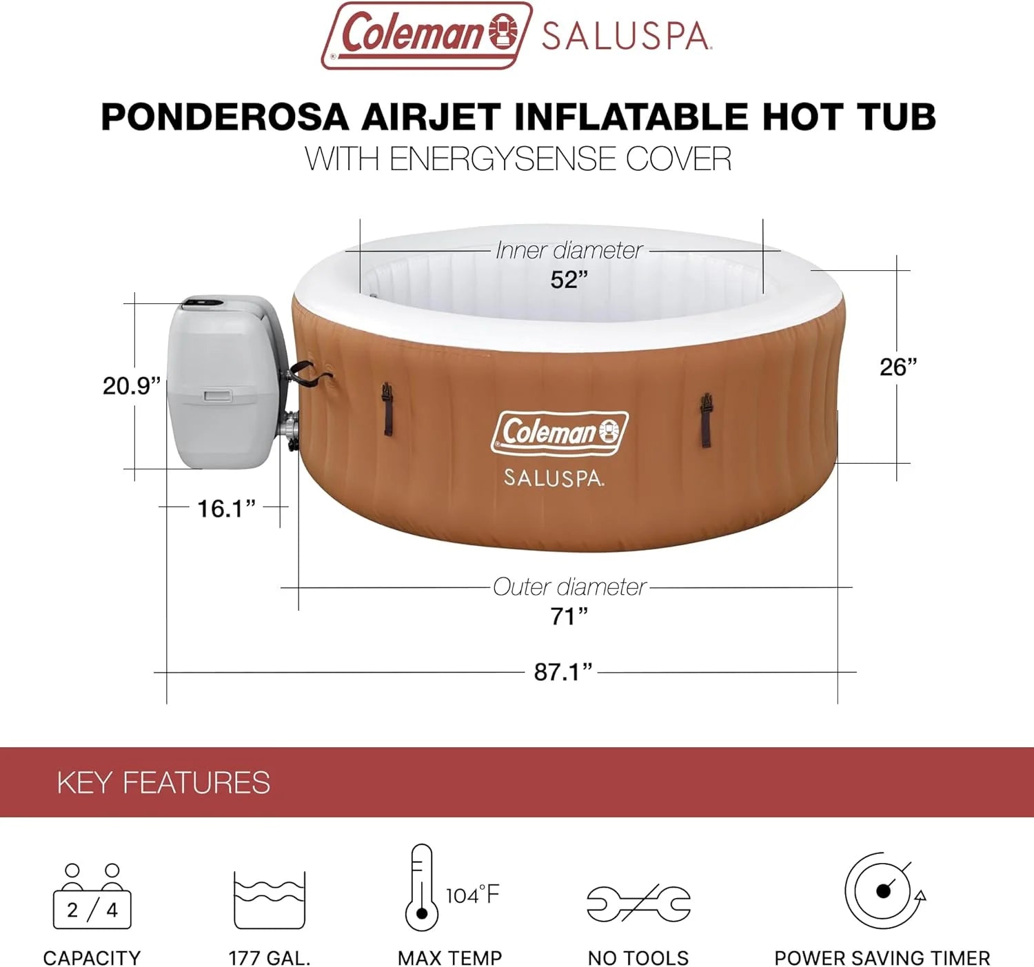 ZenVora 2-4 Person Inflatable Hot Tub, Portable Round Outdoor Spa with 120 Soothing Air Jets and Insulated Cover, Black