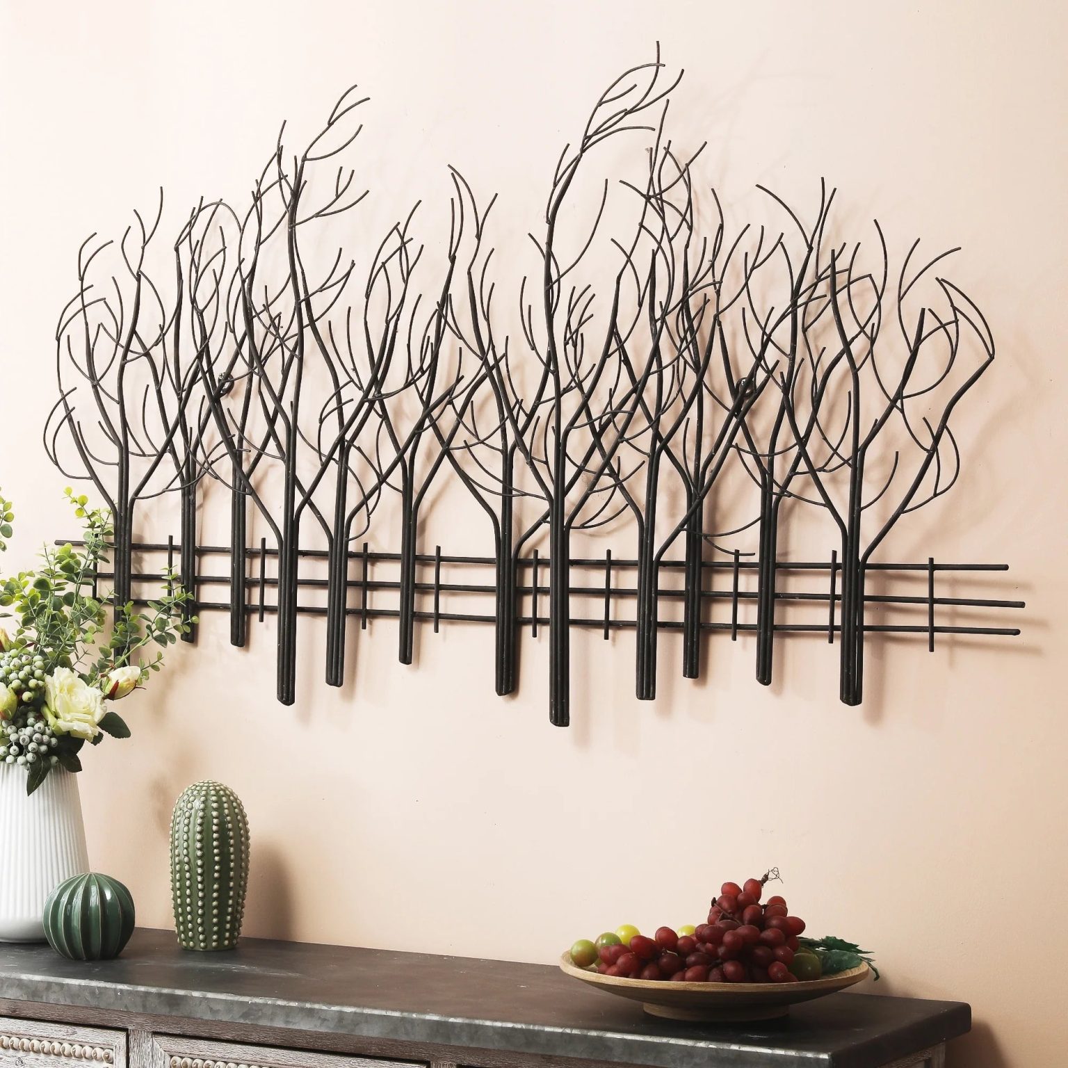 ZenVora Black Metal Tree Wall Decor, Modern Forest Design Wall Art Sculpture for Living Room, Bedroom and Home Decoration