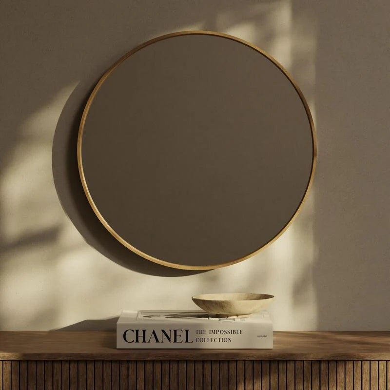 ZenVora Classic Farmhouse Round Wall Mirror, Wooden Frame Decorative Accent Mirror for Living Room, Bedroom and Entryway