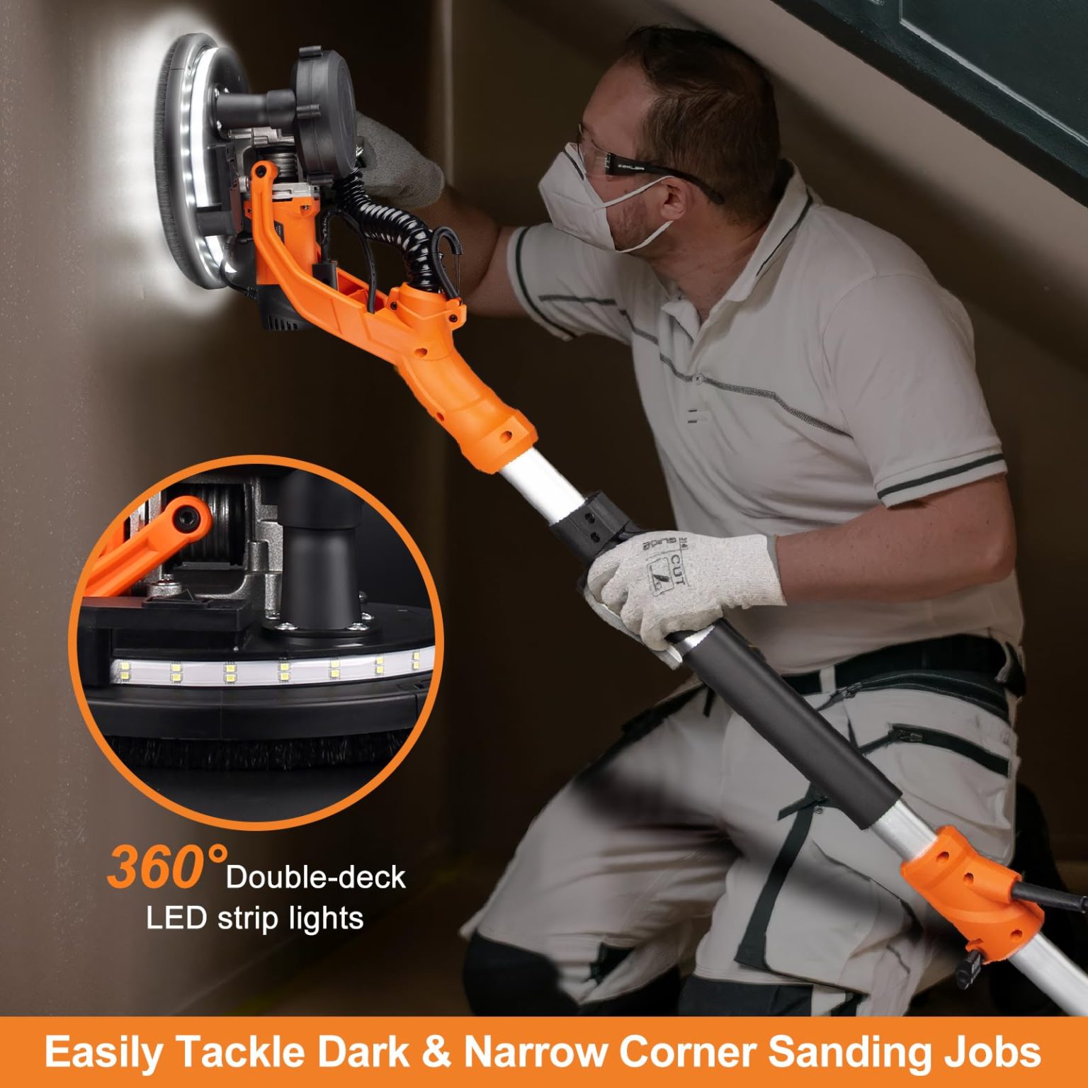 ZenVora 1000W Drywall Sander, Electric Wall and Ceiling Sanding Tool for Popcorn Texture Removal
