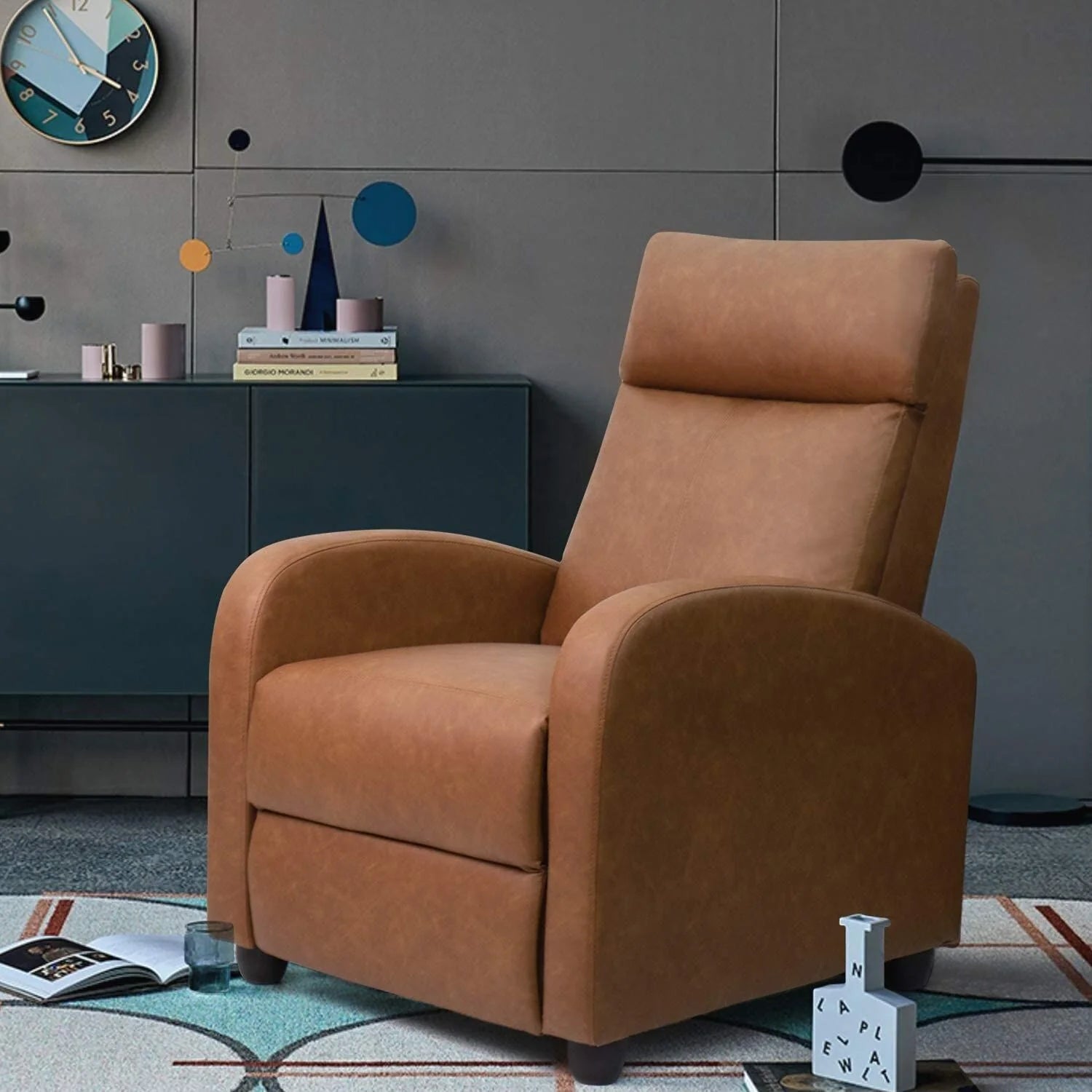 ZenVora PU Leather Recliner Chair, Single Living Room Sofa Lounge Chair with Reclining Function